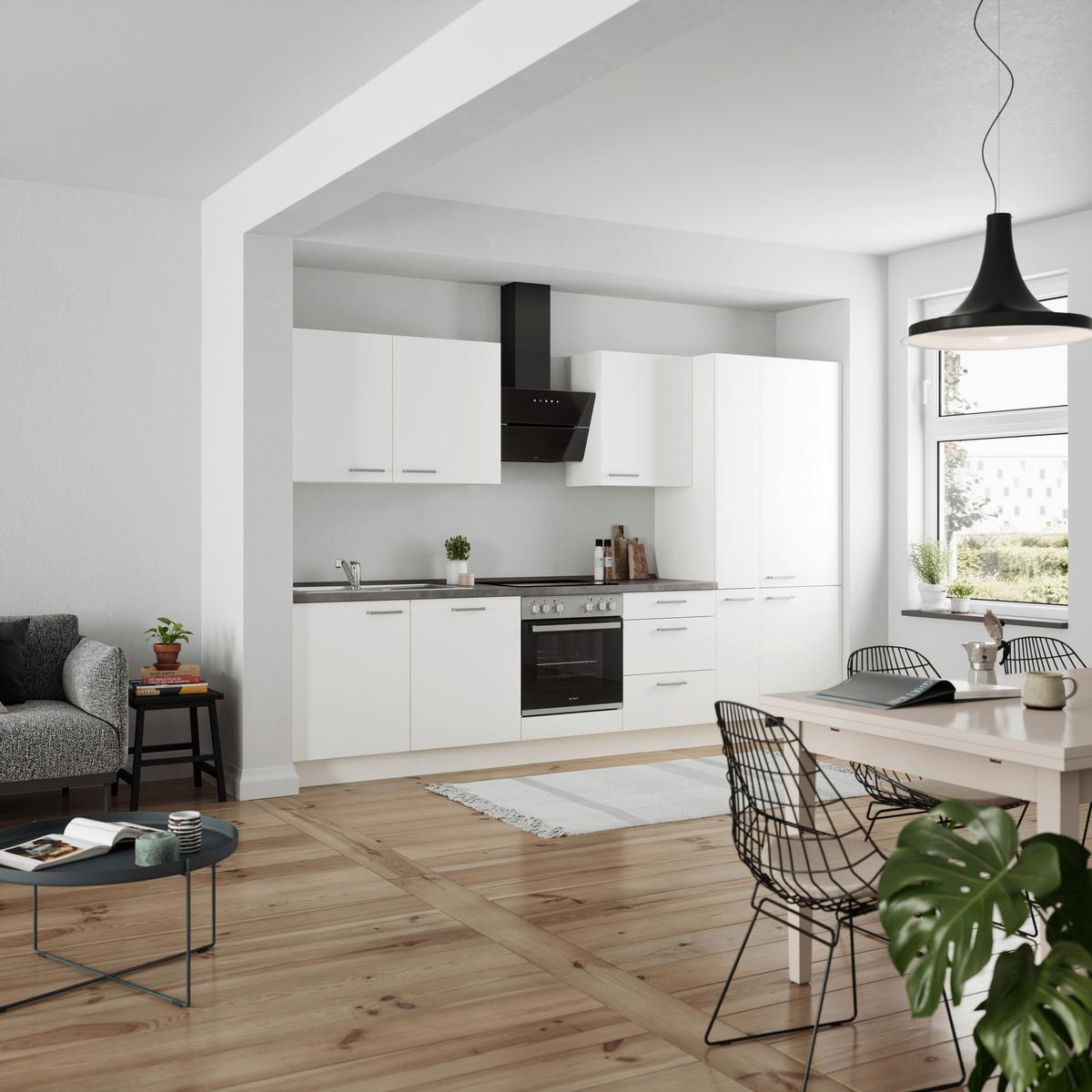 Küchenleerblock Touch High o. Geräte Weiß - Edelstahlfarben/Weiß, MODERN, Holzwerkstoff/Metall (330cm) - Nobilia