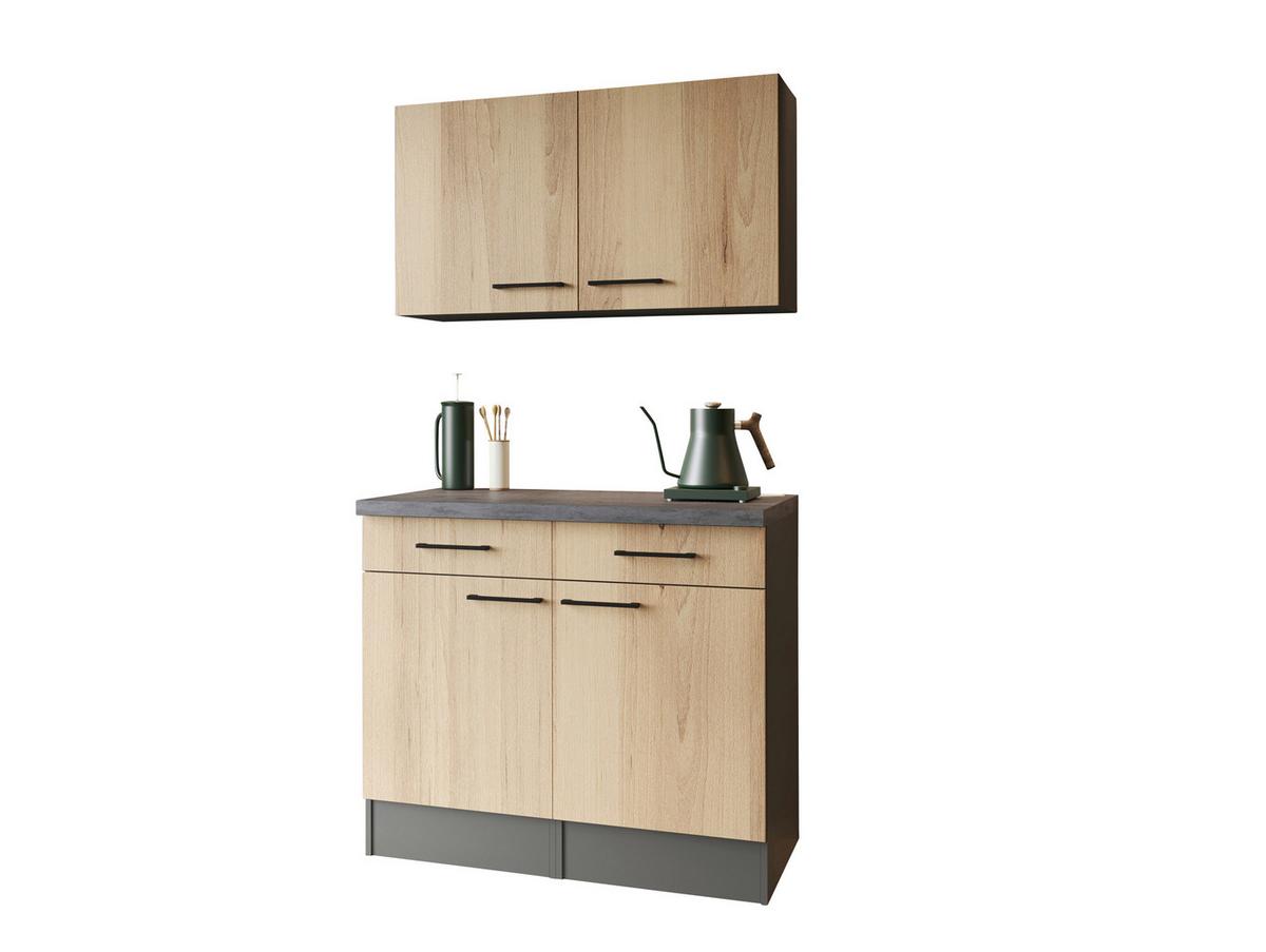 Buffet Oliver Grau/Eiche - Schwarz/Eiche Artisan, Trend, Holzwerkstoff/Metall (100/200/60cm) - Respekta