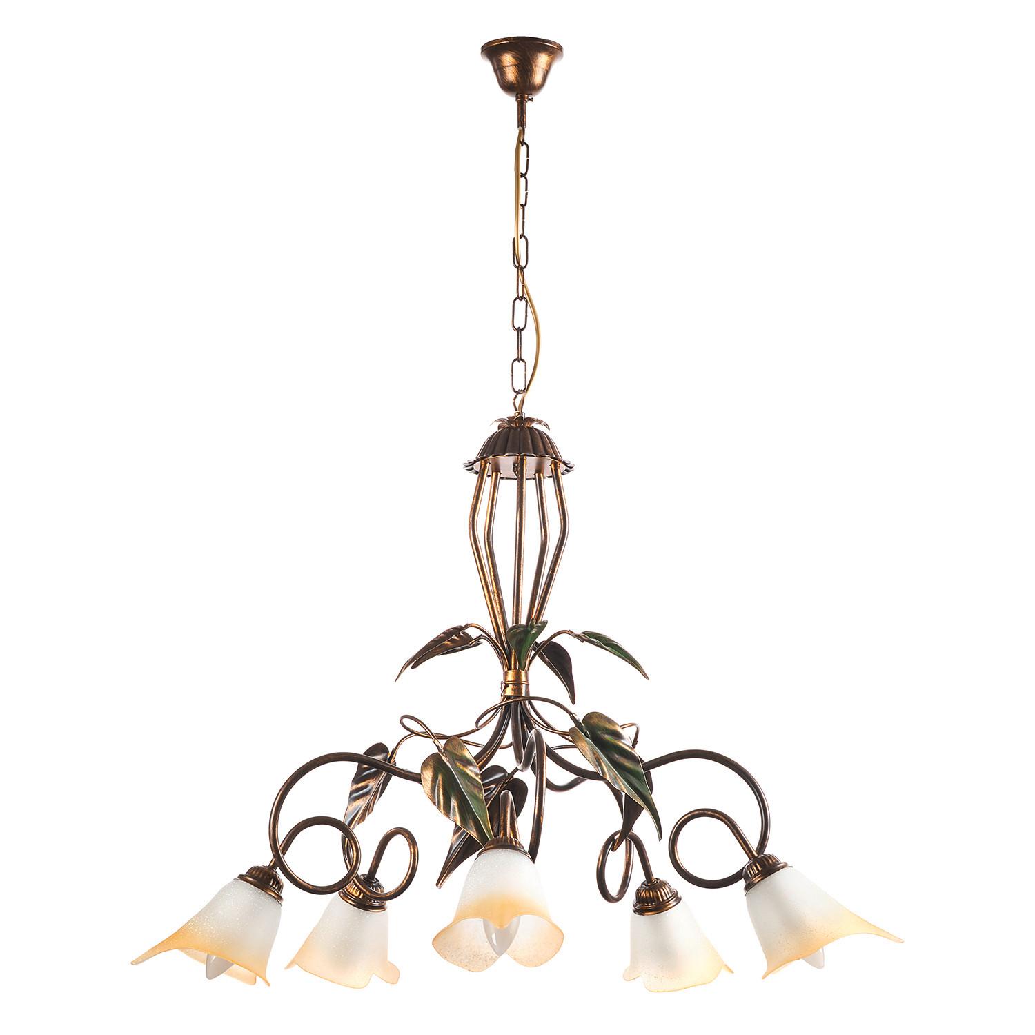 Kronleuchter Miranda Bronze/Olivgün max. 6 Watt - Bronzefarben/Olivgrün, Natur, Glas/Metall (90/130cm)