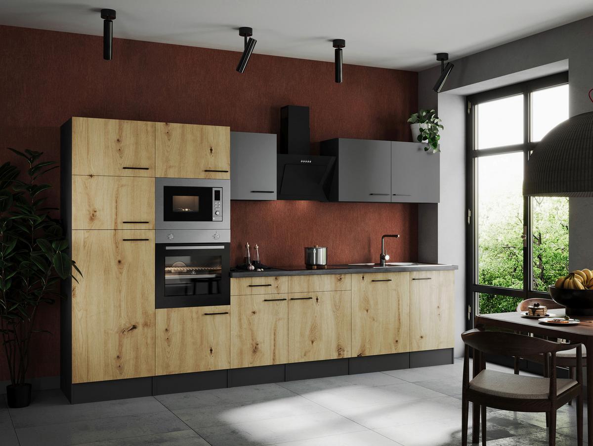 Kuhinjski Blok Z Aparati Oliver, 340cm - siva/črna, Design, kovina/leseni material (340cm) - Respekta