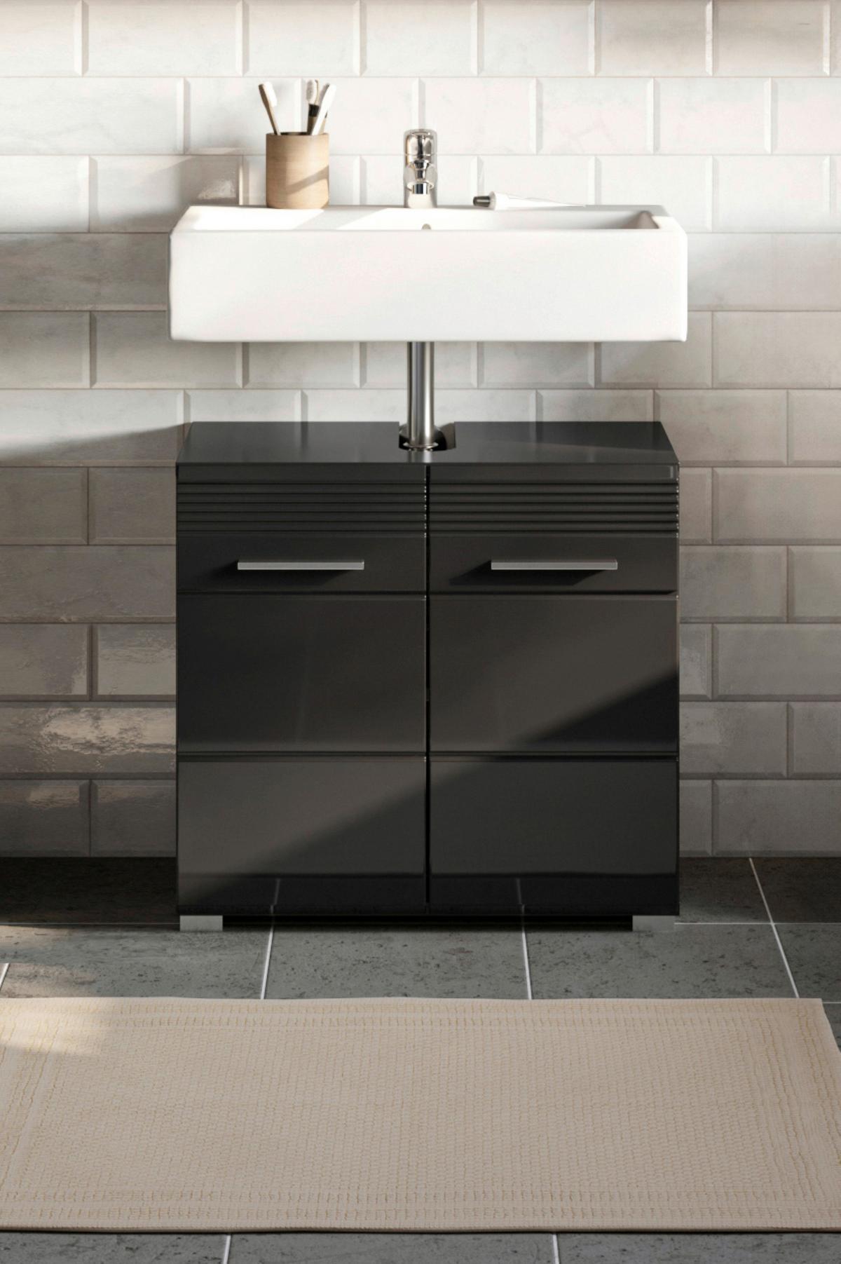 Waschbeckenunterschrank Linus ca. 60x56 cm Schwarz - Schwarz Hochglanz/Schwarz, MODERN, Holzwerkstoff/Kunststoff (60/56/34cm) - MID.YOU