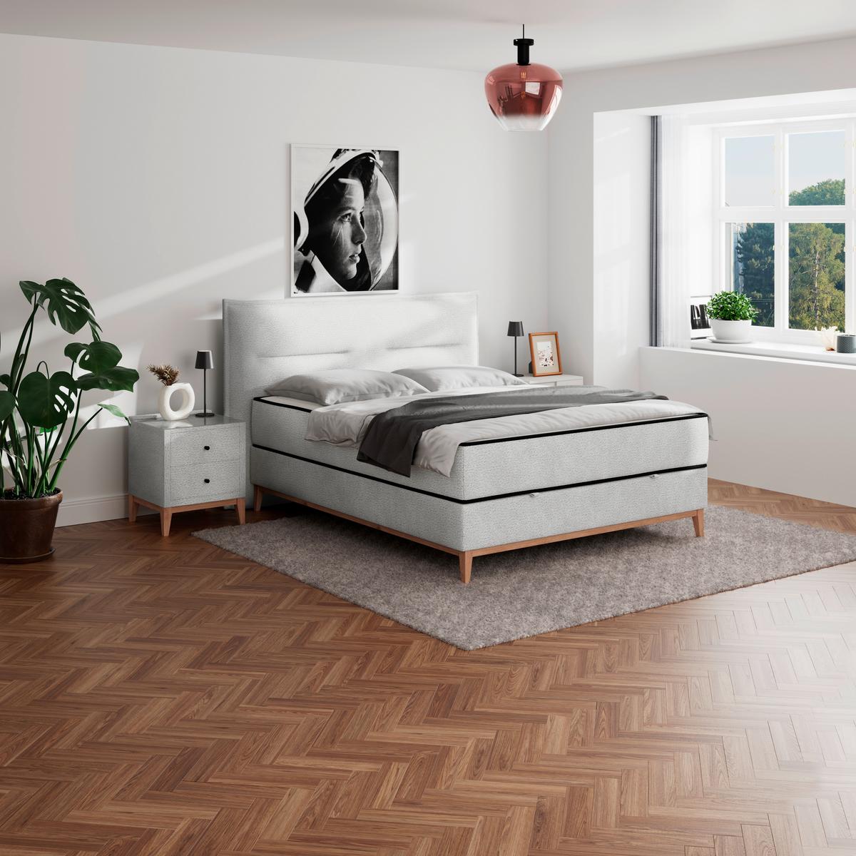 Postelja Z Vzmetnico Smile, Srebrna, 180x200 - srebrne barve, Konvencionalno, kovina/tekstil (180/200cm) - Premium Living