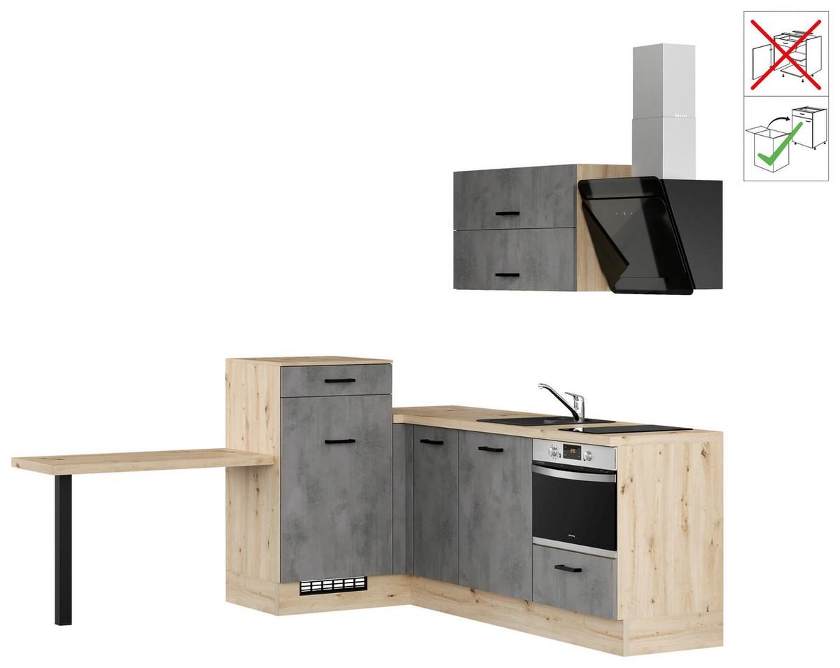 Eckküche IBZ ohne Geräte ca. 241x225 cm Grau - Eichefarben/Schwarz, Design, Holzwerkstoff/Metall (241/225cm) - Impuls