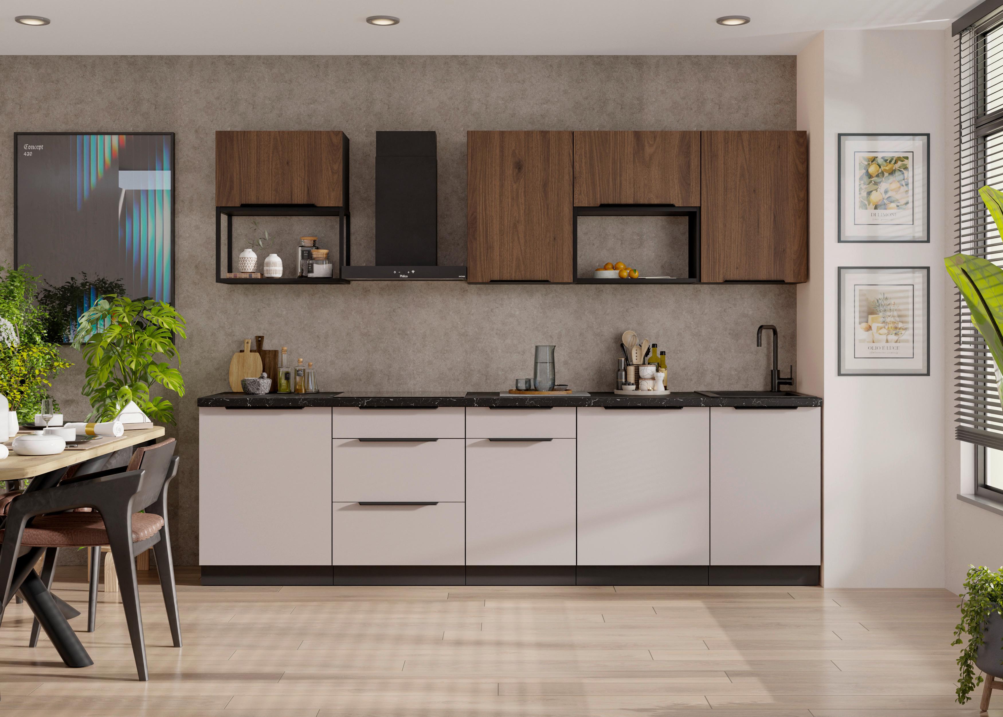 Blok Kuhinja Arona/monza - kašmir/boja orahovog drveta, Moderno, metal/pločasti materijal (280/210/60cm) - Modern Living
