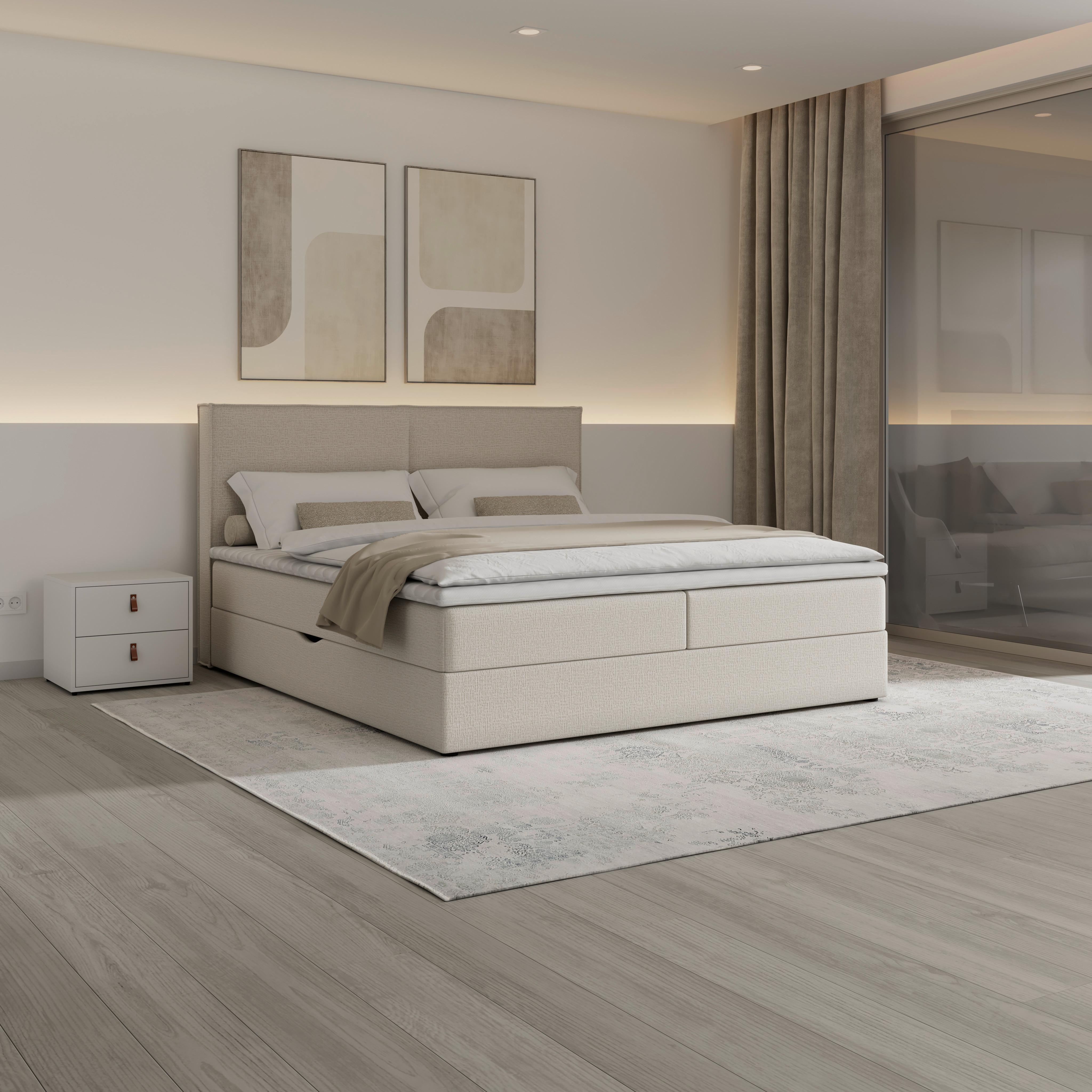 Boxbett Imola ca. 180x200 cm Creme inkl. Topper - Creme/Schwarz, MODERN, Holz/Kunststoff (180/200cm) - Bessagi Home