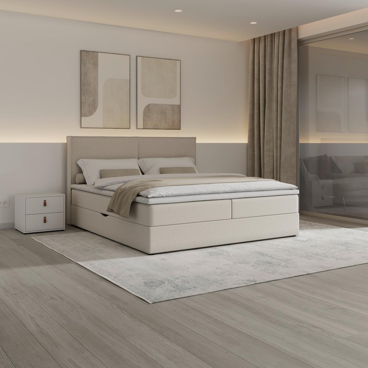 Boxbett Imola ca. 180x200 cm Creme inkl. Topper - Creme/Schwarz, Modern, Holz/Kunststoff (180/200cm) - Bessagi Home