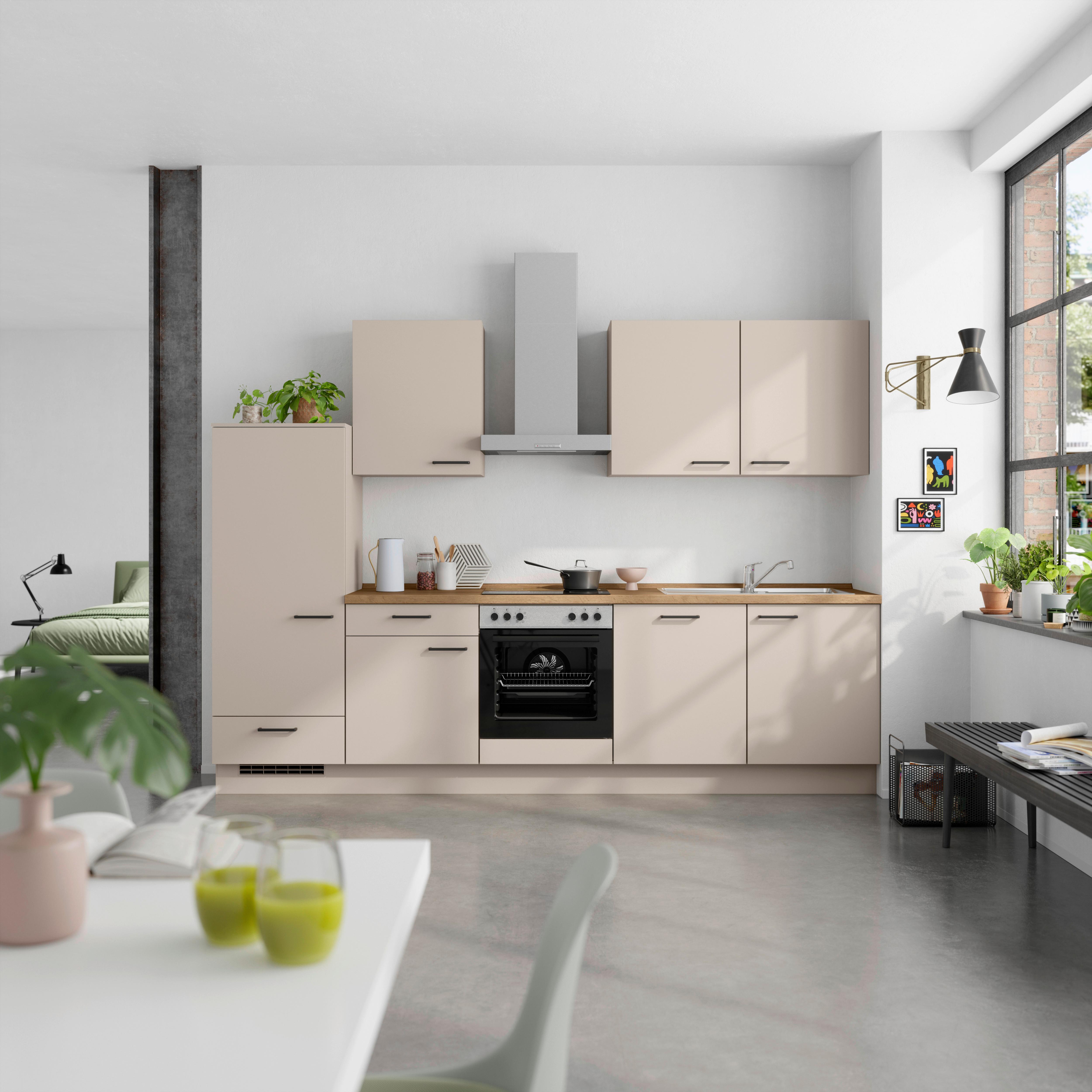 Küchenleerblock Easytouch Low o. Geräte Sandfarben - Sandfarben/Eichefarben, MODERN, Holzwerkstoff/Metall (300cm) - Nobilia