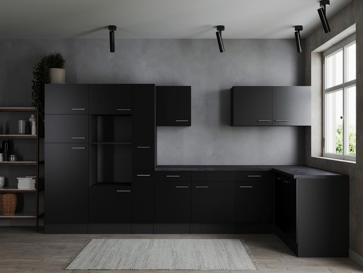 Kotna Kuhinja Brez Aparatov Oliver, 370x172cm - srebrne barve/črna, Design, kovina/leseni material (370/172cm) - Respekta