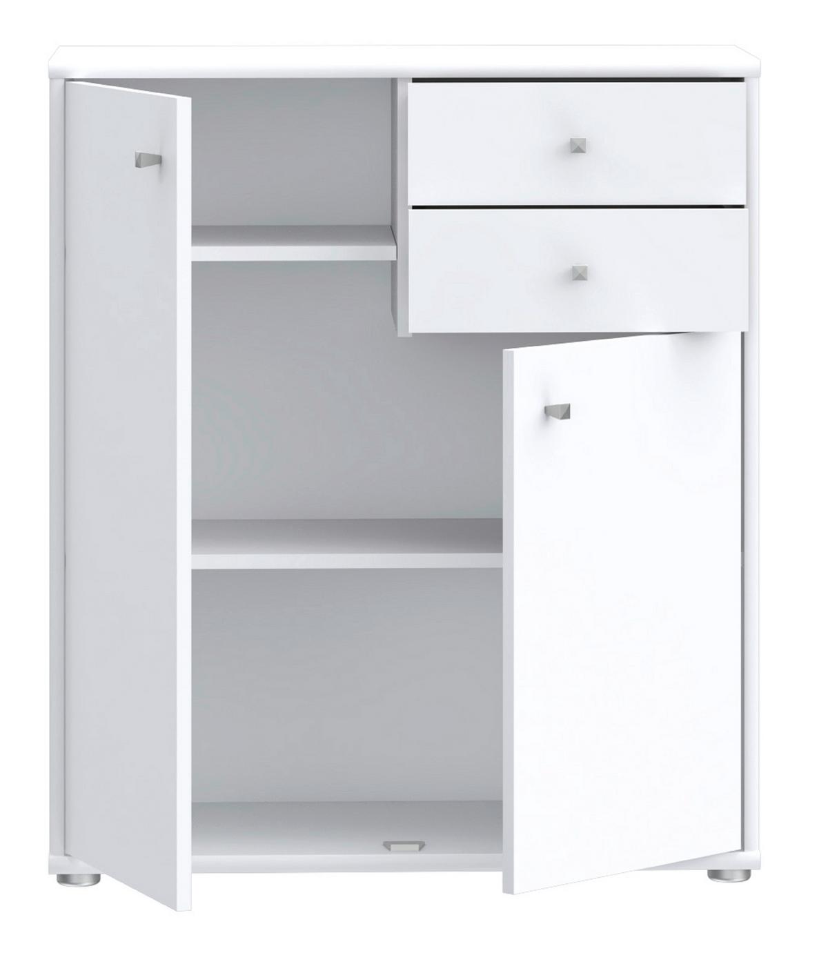 Komoda Tempra 2, Bela - bela/barve aluminija, Design, leseni material (73,7/85,5/34,8cm)