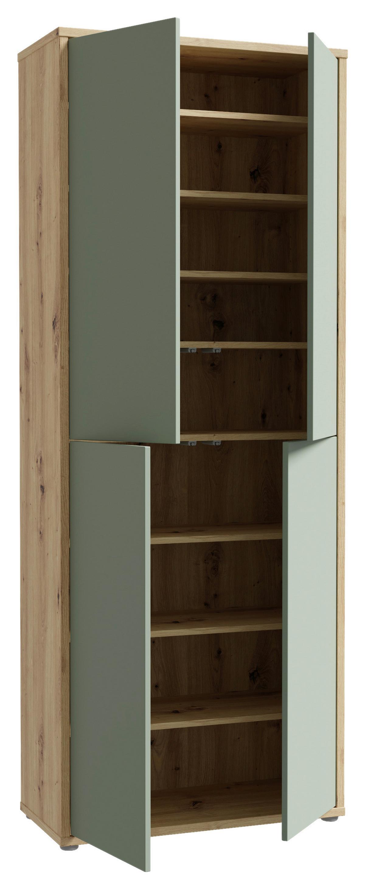Dulap pentru pantofi ALICE - verde salvie/stejar Artisan, Modern, material pe bază de lemn (74,5/191,9/34,9cm) - Modern Living