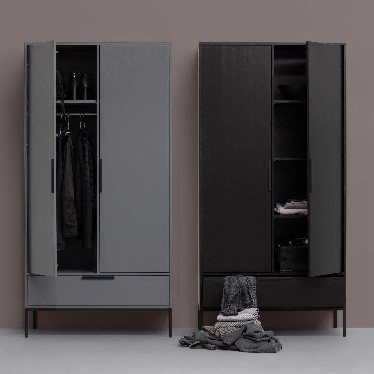Drehtürenschrank Adam Schwarz B: 100cm - Schwarz, Basics, Holz/Metall (100/200/53cm) - MID.YOU
