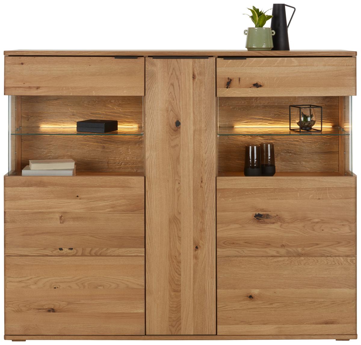 highboard in Wildeiche - Wildeiche/Schwarz, Konventionell, Glas/Holz (150/123/37cm) - Premium Living