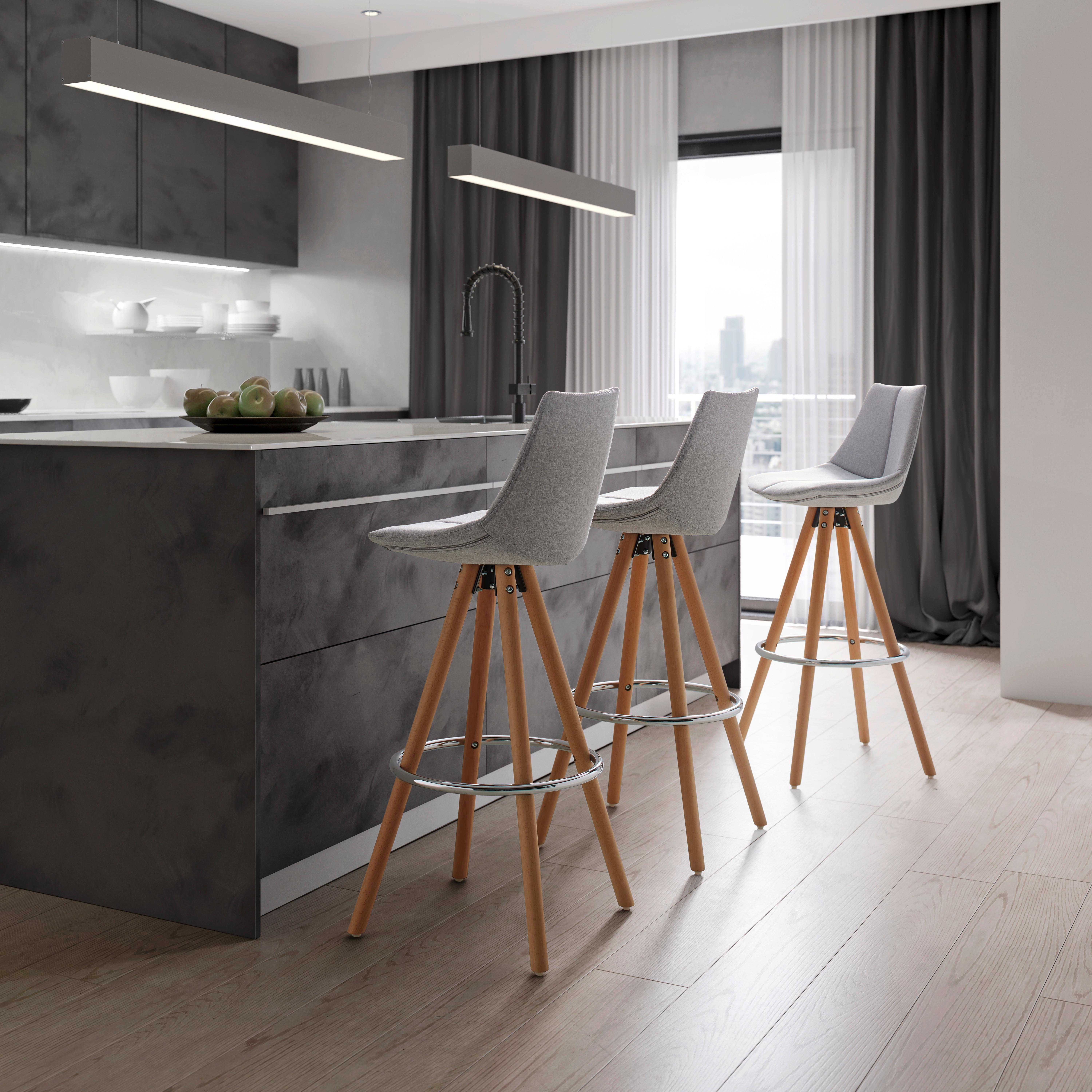 Barhocker Nelo Hellgrau Webstoff Gepolstert - Chromfarben/Buchefarben, MODERN, Holz/Textil (42/100/33cm) - Bessagi Home