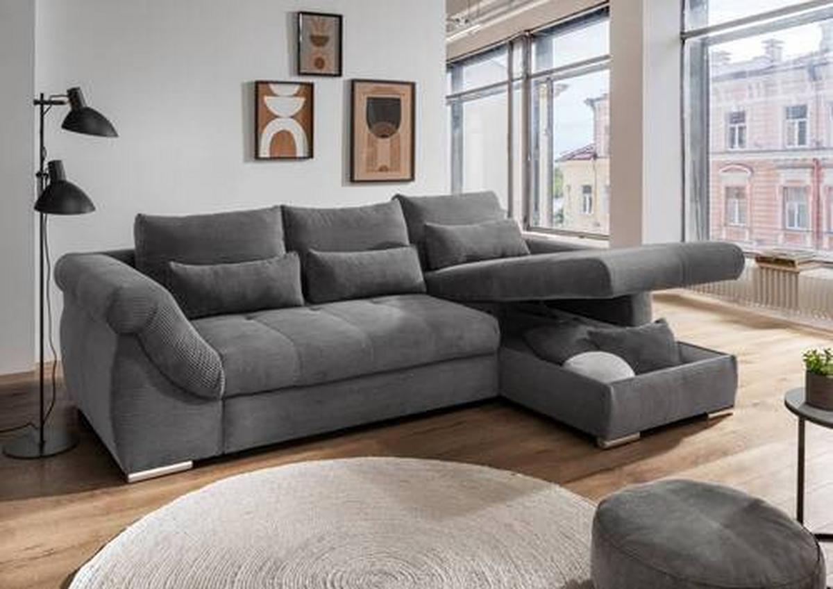 Wohnlandschaft Frederico Grau Cord - Chromfarben/Grau, MODERN, Holz/Textil (302/188cm) - MID.YOU