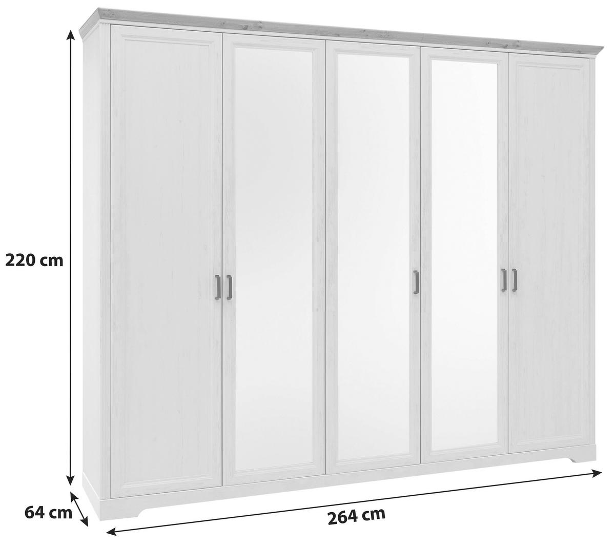 Ormar Sa Klasičnim Vratima Jasmin Ii - boja nikla/bela, Lajfstajl, metal/pločasti materijal (264/220/64cm) - Zandiara