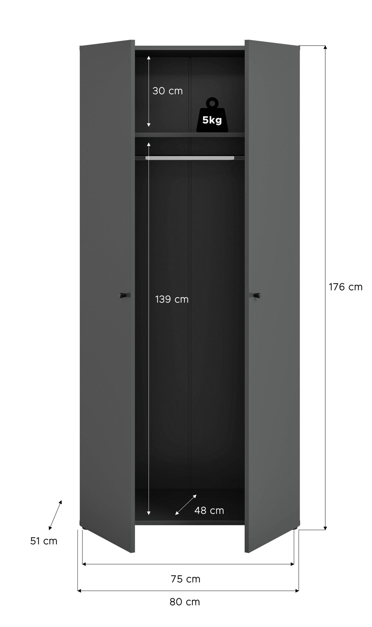 Drehtürenschrank DARWIN ca.80x176x51cm Anthrazit - Anthrazit/Schwarz, MODERN, Holzwerkstoff/Kunststoff (80/176/51cm) - MID.YOU