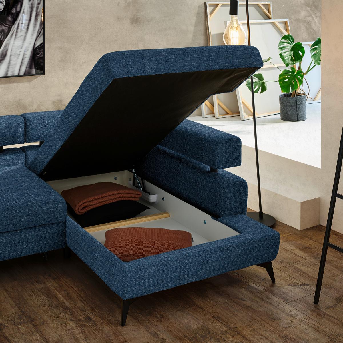 Kutna Garnitura Rosalie - tamno plava/crna, Konvencionalno, tekstil/metal (265/184cm) - Modern Living