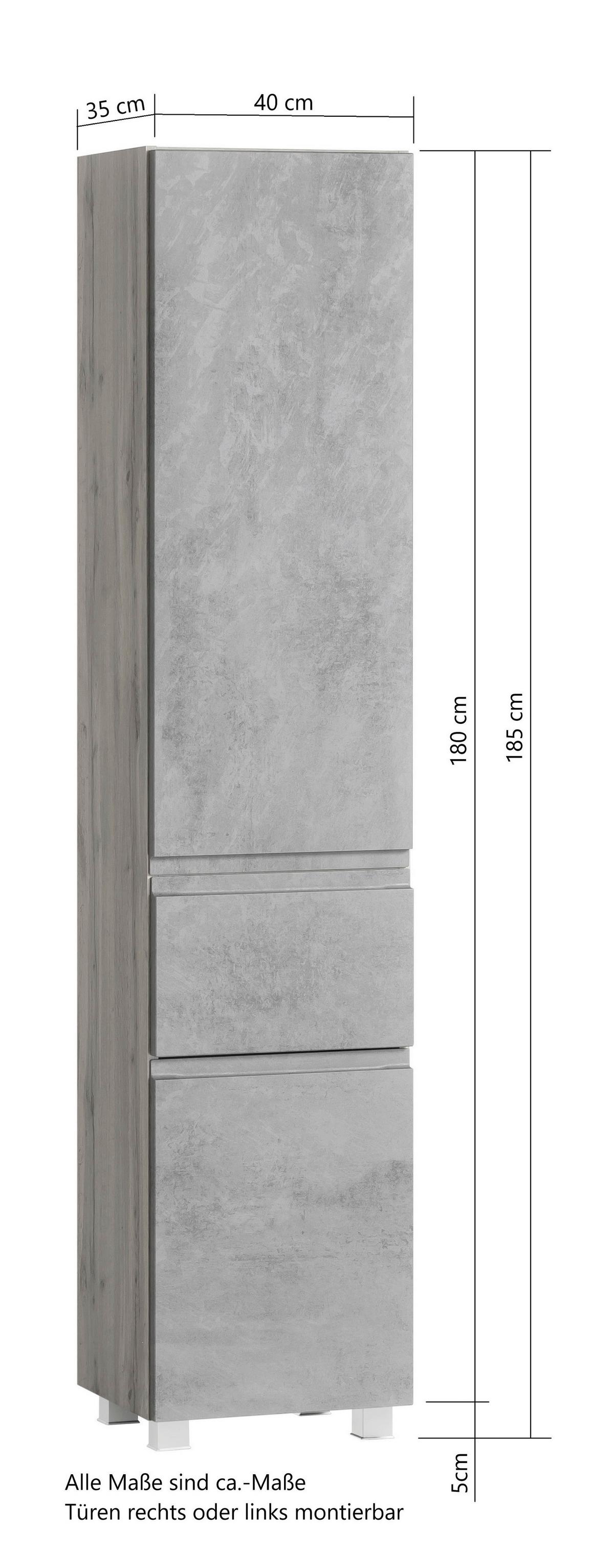 Hochschrank Varese ca. 40x180 cm Hellgrau/Eiche - Eiche Wotan/Hellgrau, MODERN, Holzwerkstoff (40/180/35cm) - Held