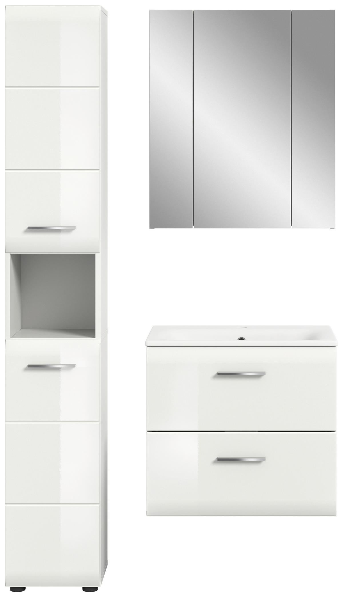 Badezimmer Ice 3-tlg. ca. 90 cm Weiß - Weiß Hochglanz/Silberfarben, MODERN, Keramik/Holzwerkstoff (90cm) - MID.YOU