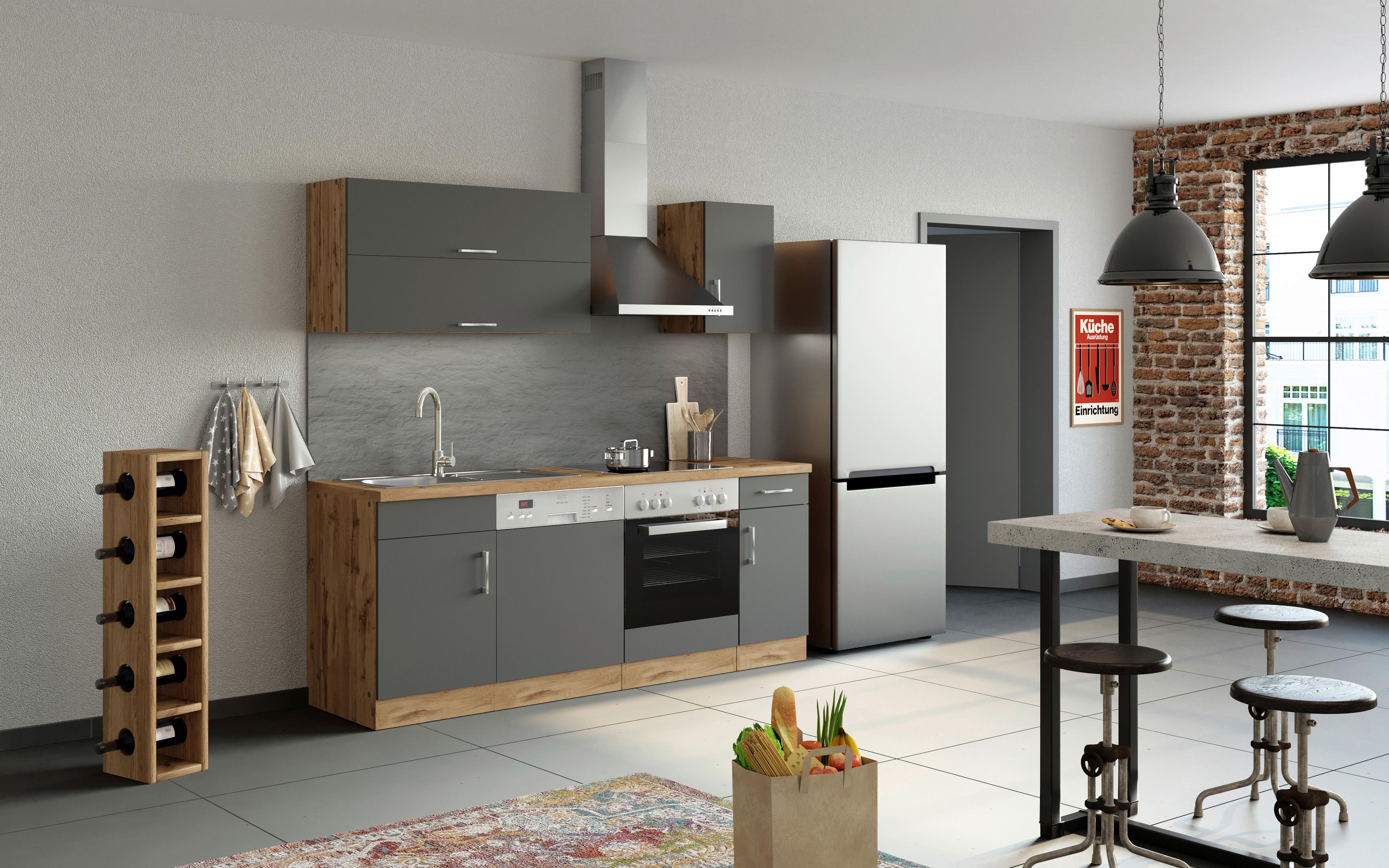 Küchenblock 'Sorrento' , Anthrazit - Chromfarben/Anthrazit, MODERN, Holzwerkstoff/Metall (210cm) - Held