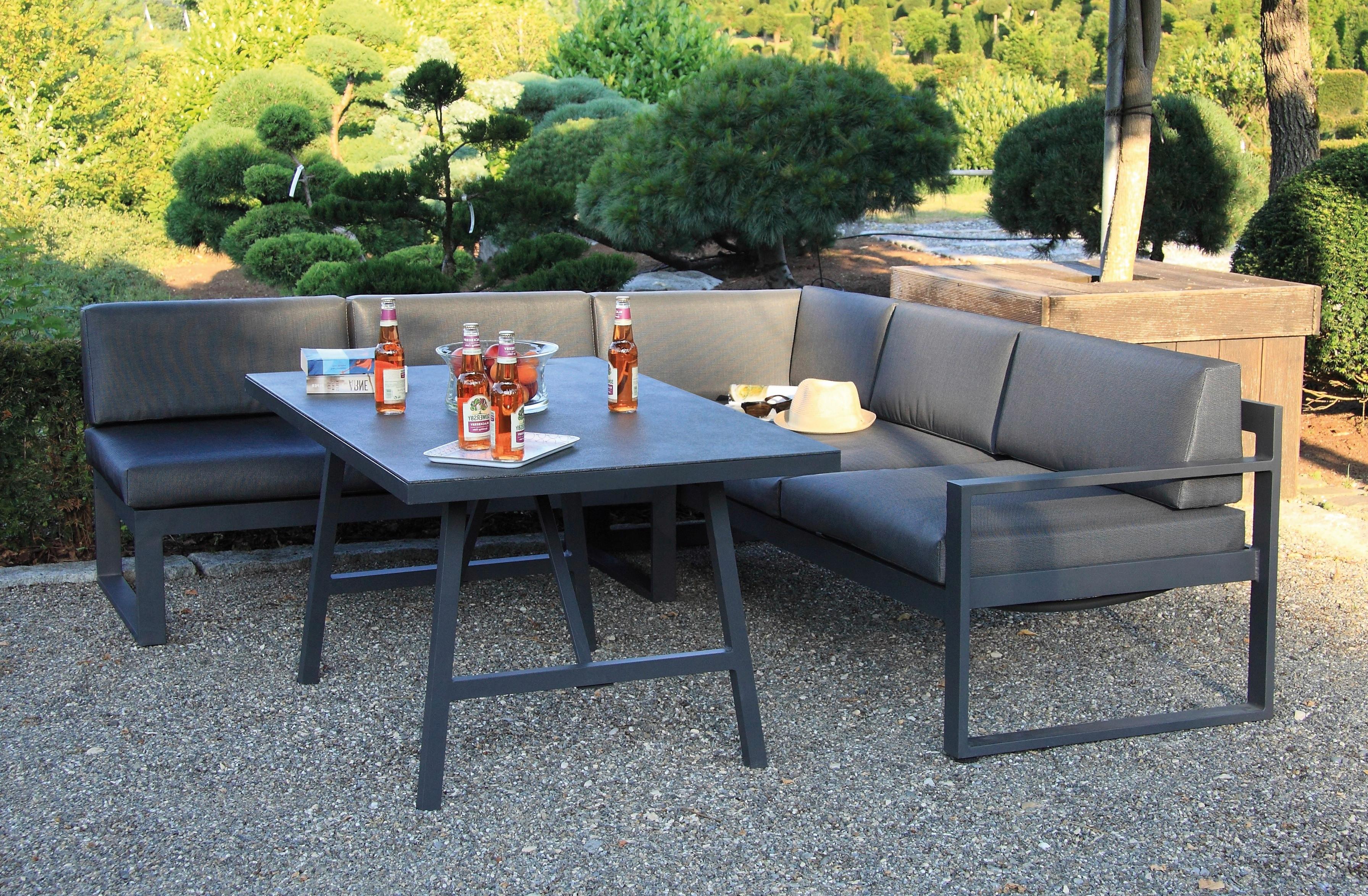 Loungegarnitur Signature aus Metall mit Kissen - Anthrazit/Silberfarben, Basics, Holz/Textil (130/63/240cm) - Acamp