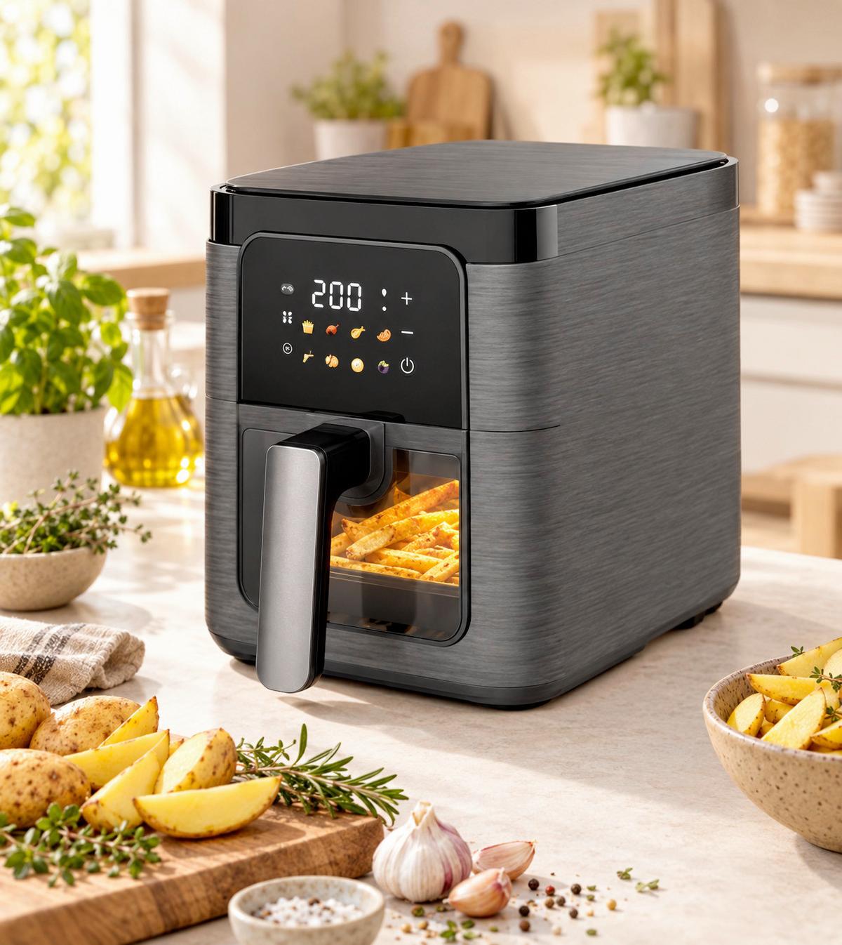 Heißluftfritteuse Schwarz max. 1500 Watt - Schwarz, Trend, Glas/Kunststoff (22,7/45/28,3cm)