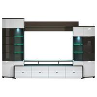 MEBLOŚCIANKA DO SALONU TRENDY - biały wysoki połysk/kolor srebrny, Modern, materiał drewnopochodny/tworzywo sztuczne (300/194/54cm) - Livetastic