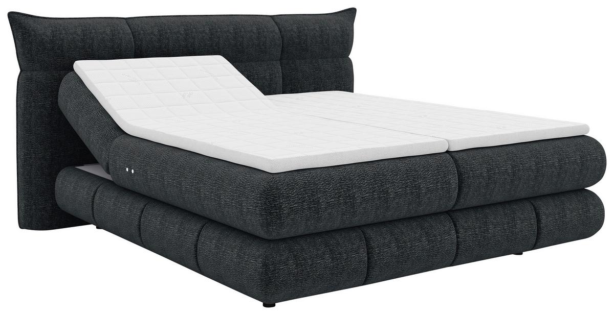 Boxspringbett Auris Schwarz ca. 180x200cm - Schwarz, KONVENTIONELL, Kunststoff/Textil (180/200cm) - Sembella