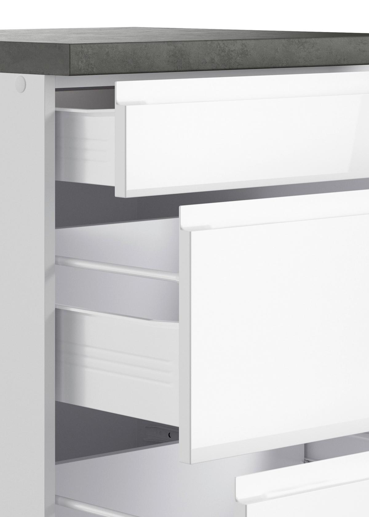 Küchenunterschrank Monza ca. 180x86 cm Weiß/Grau - Weiß Hochglanz/Weiß, LIFESTYLE, Holzwerkstoff (180/86/60cm) - Held