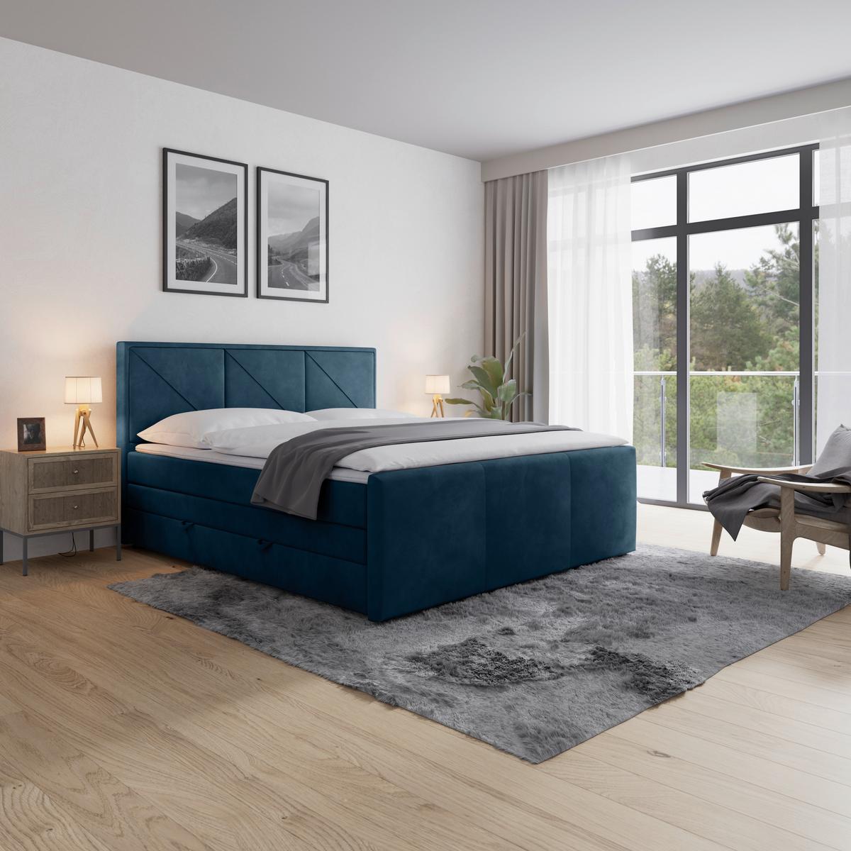 Boxspringbett Bologna ca. 180x200 cm Blau - Blau, MODERN, Holz/Kunststoff (180/200cm) - MID.YOU