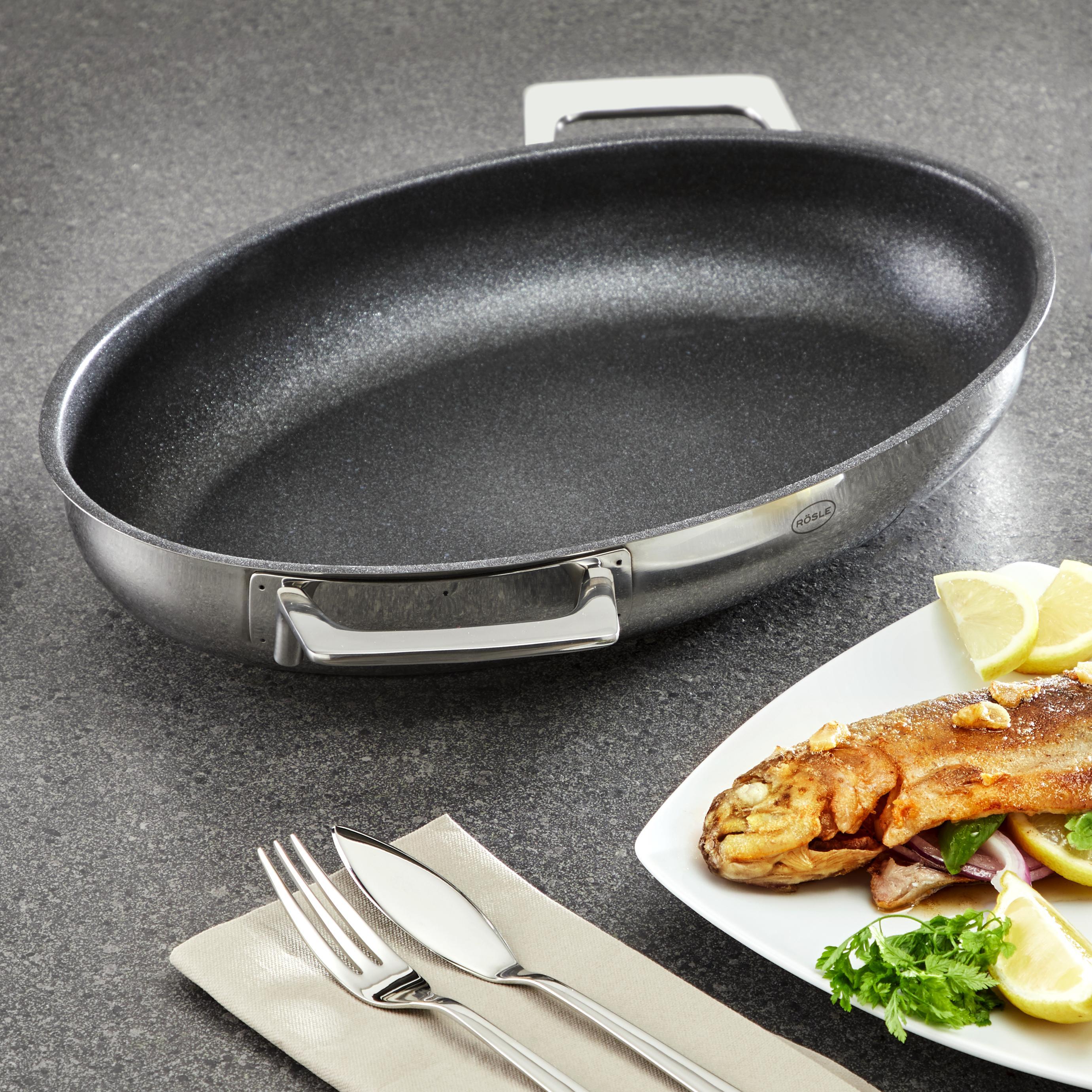 Fischpfanne Rösle Silence Ø ca. 36 cm - Edelstahlfarben/Anthrazit, KONVENTIONELL, Metall (36cm) - Rösle