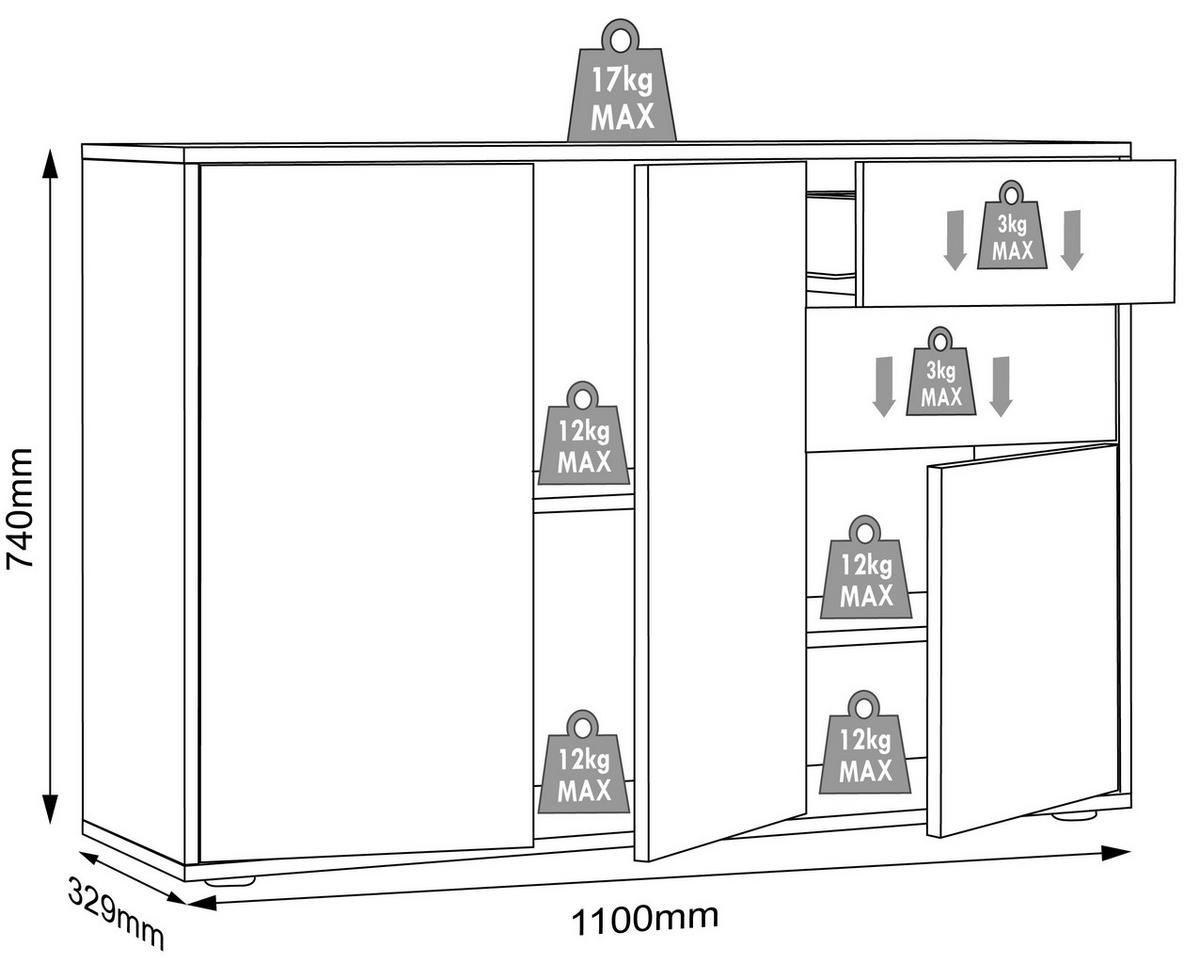 Komoda Salia B110, Antracit, Barva Hrasta - črna/medeni hrast, Design, umetna masa/leseni material (110/74/33cm) - MID.YOU