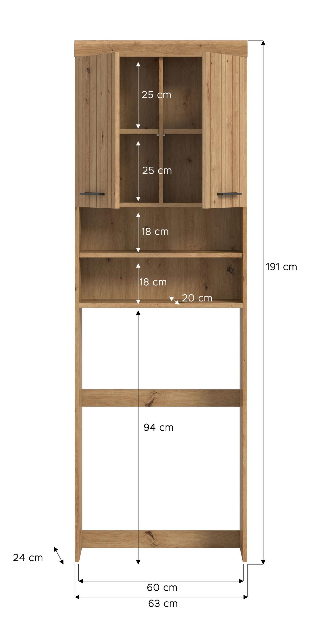 Waschmaschinenschrank Scout Eiche Artisan - Schwarz/Eiche Artisan, Trend, Holzwerkstoff/Kunststoff (63/191/24cm) - MID.YOU