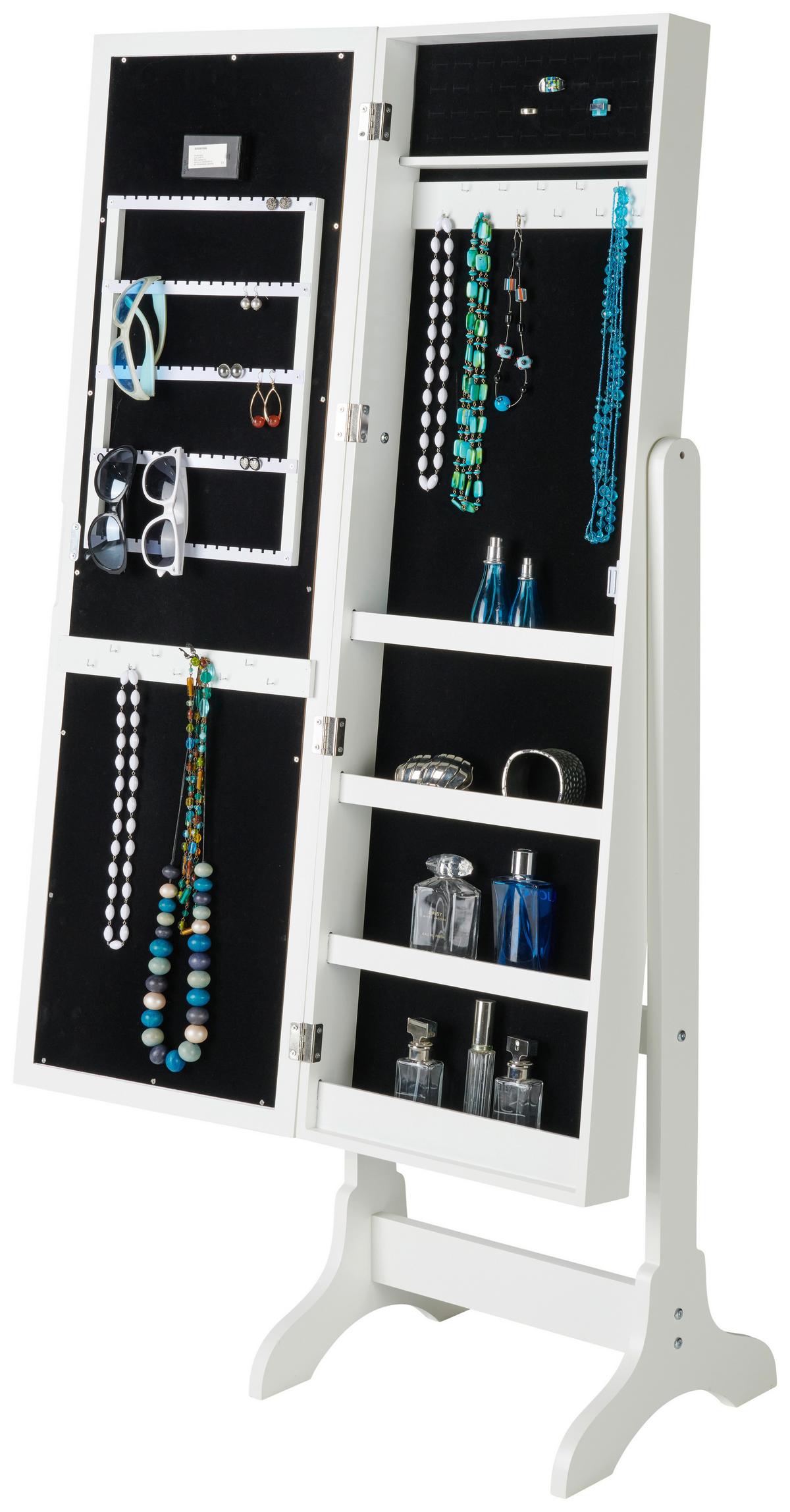 Omarica Za Nakit Miri, Bela, Ogledalo, Led Osvetlitev - bela, Moderno, steklo/leseni material (41/148/37cm) - Mömax