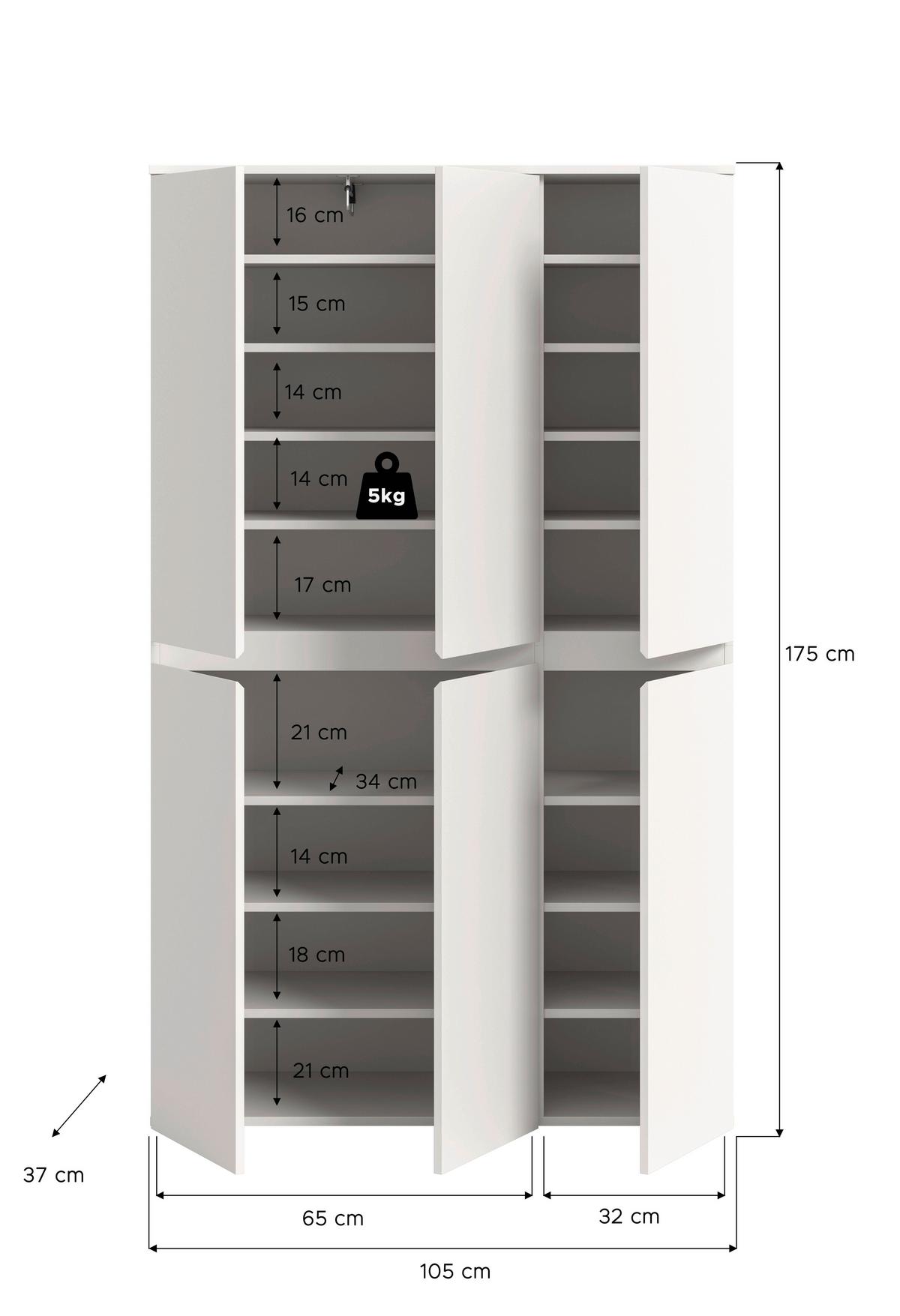 Garderobenschrank Scarpa Weiß - Schwarz/Weiß, Design, Holzwerkstoff/Kunststoff (105/175/37cm) - Livetastic