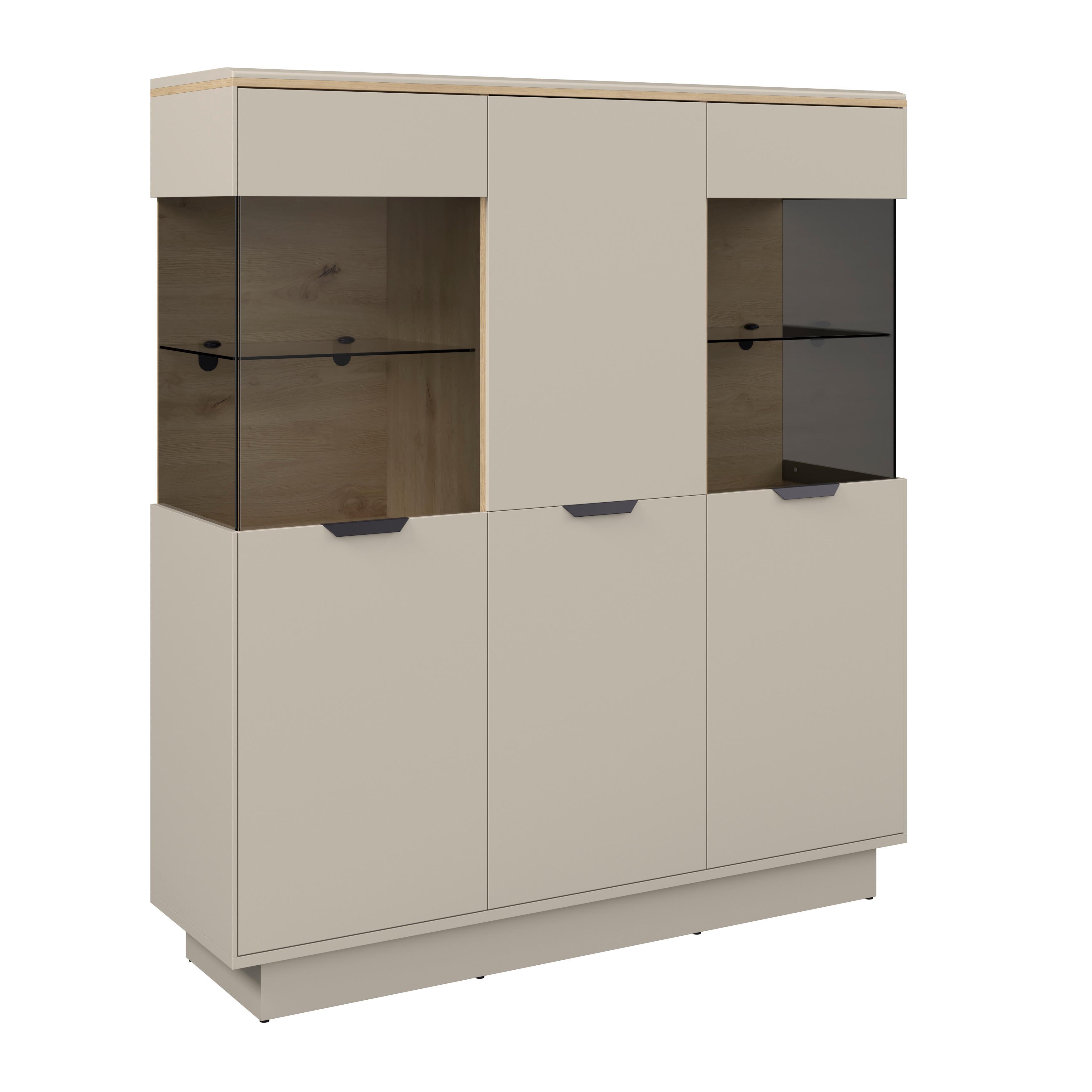 Vitrina Darius - kašmir/hrast Artisan, Trend, staklo/drvni materijal (132/148,3/37cm) - Modern Living
