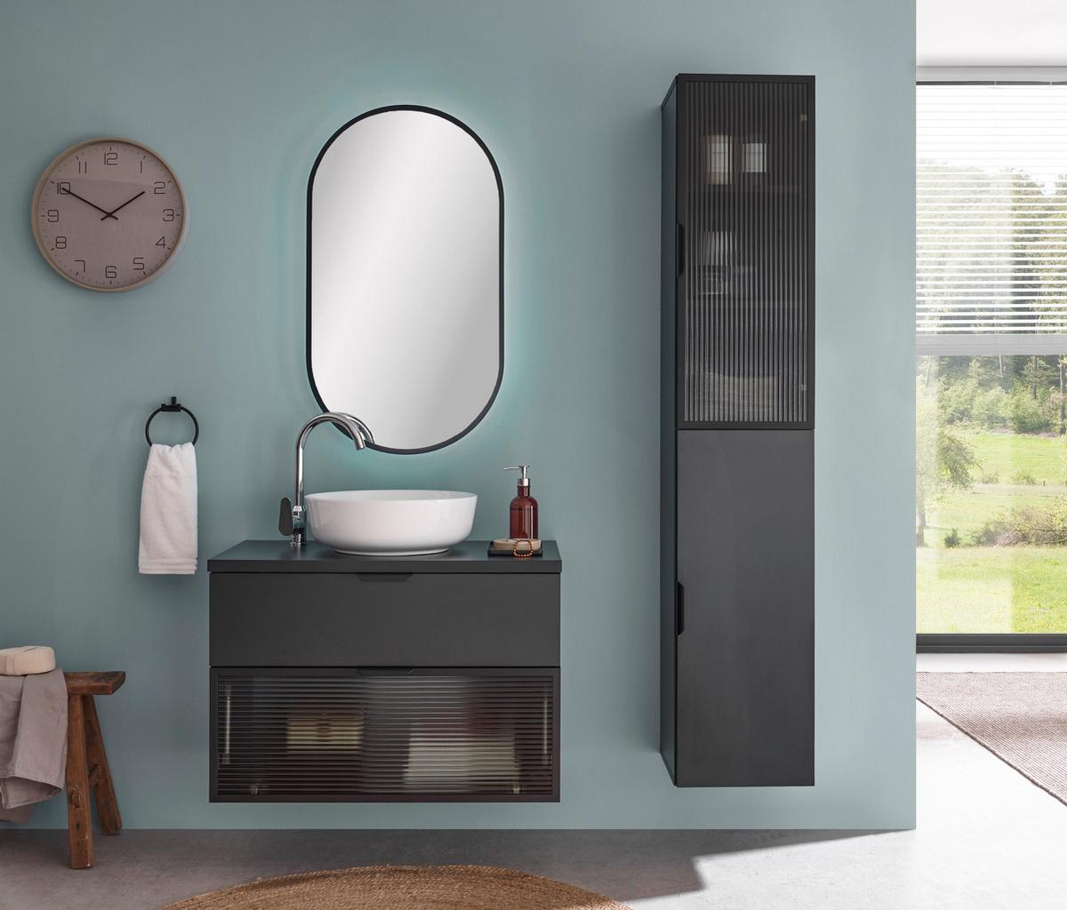 Mosdó Alatti Szekrény Diosa - fekete, Konventionell, faalapú anyag/üveg (80/55/46cm) - home24