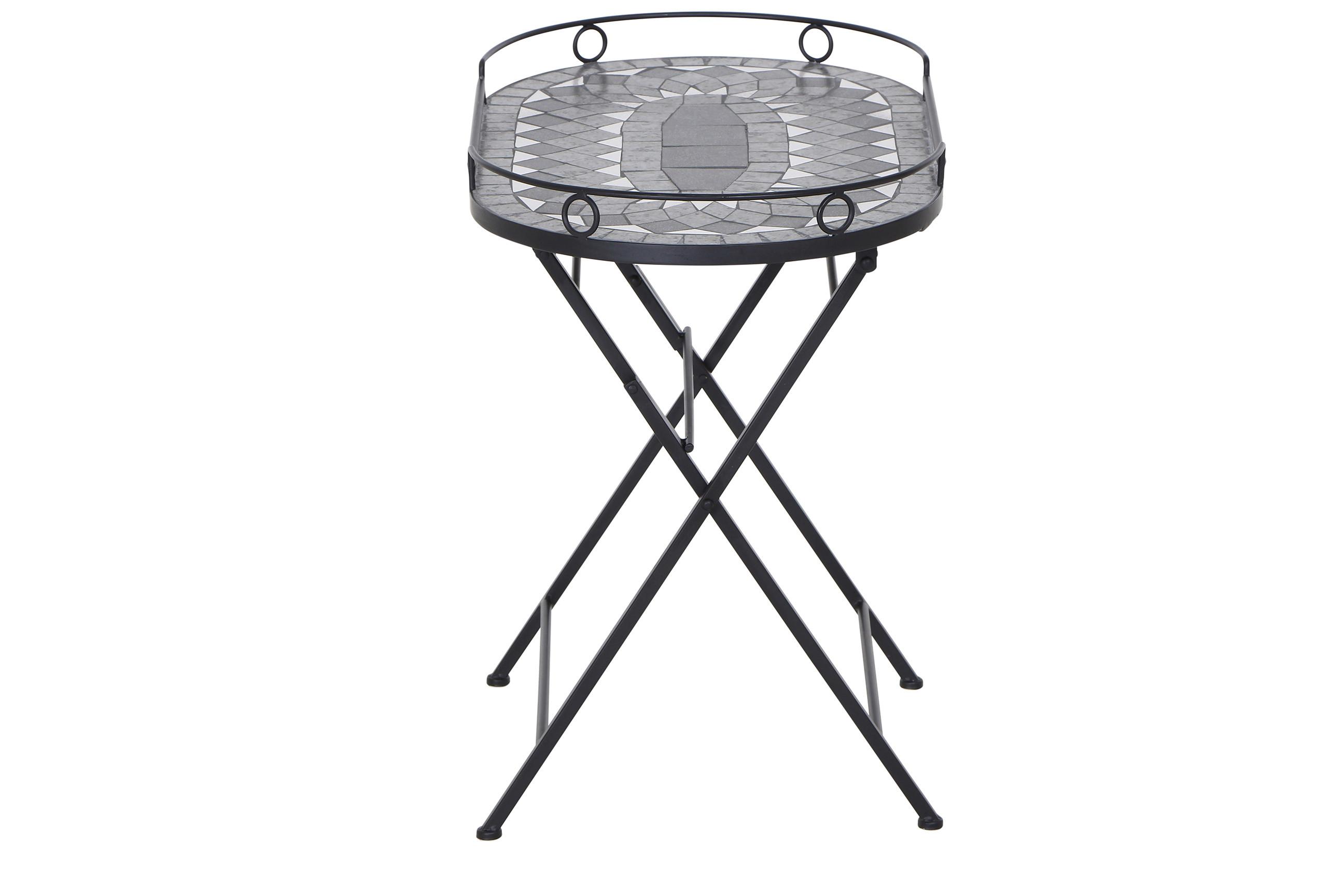 Gartenbeistelltisch Mosaik ca. 67,5x41x60 cm klappbar - Schwarz, KONVENTIONELL, Keramik/Metall (67,5/41/60cm) - Siena Garden