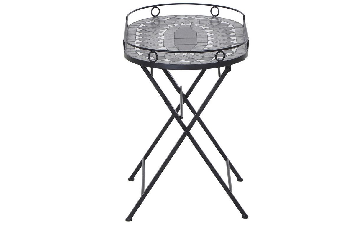 Gartenbeistelltisch Mosaik ca. 67,5x41x60 cm klappbar - Schwarz, KONVENTIONELL, Keramik/Metall (67,5/41/60cm) - Siena Garden
