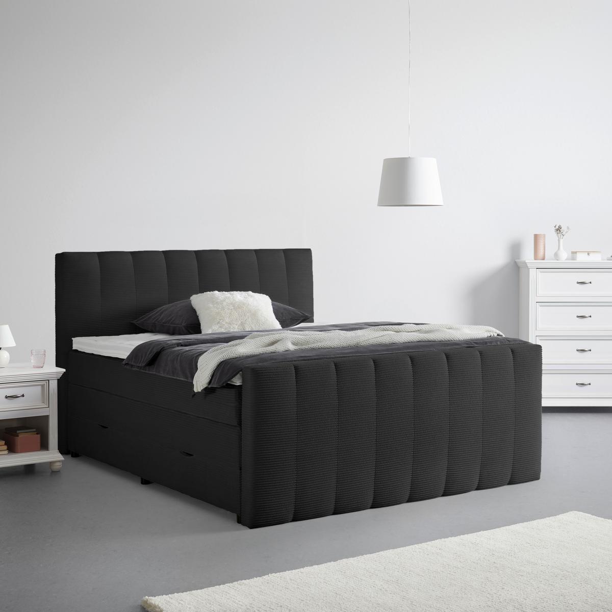 Boxspringbett Malaga Schwarz ca. 180x200cm - Silberfarben/Schwarz, KONVENTIONELL, Holzwerkstoff/Kunststoff (180/200cm) - Premium Living