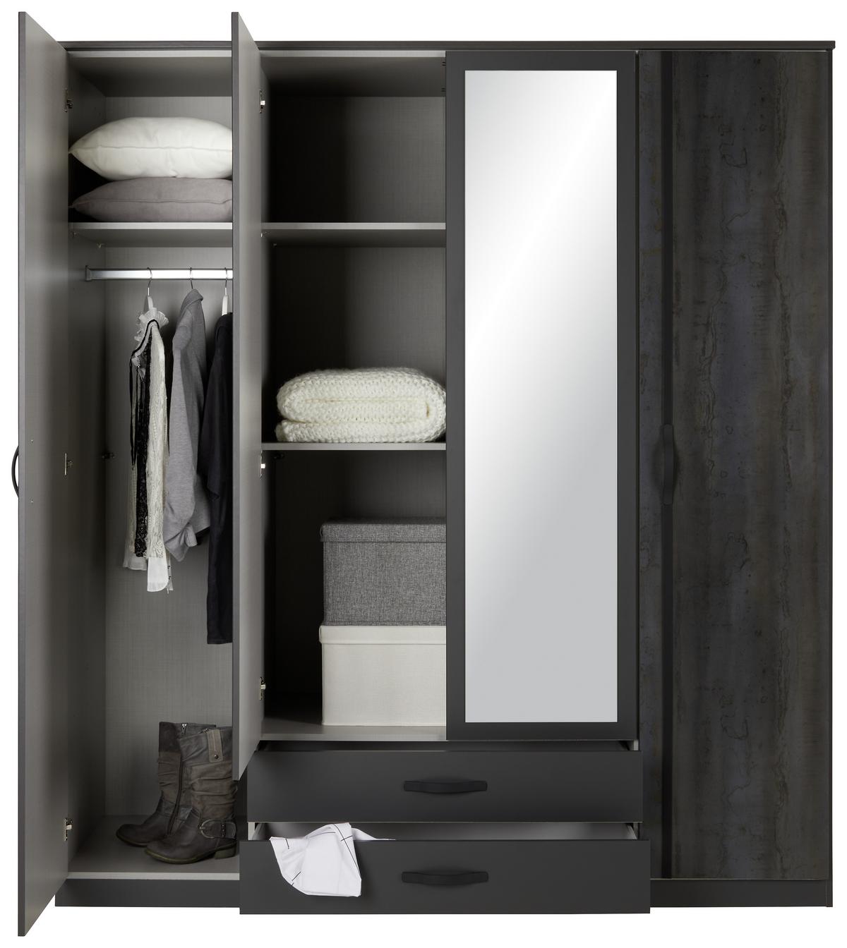 Drehtürenschrank in Graphitfarben/Schwarz - Graphitfarben/Schwarz, Konventionell, Holzwerkstoff (179/199/58cm) - Mömax