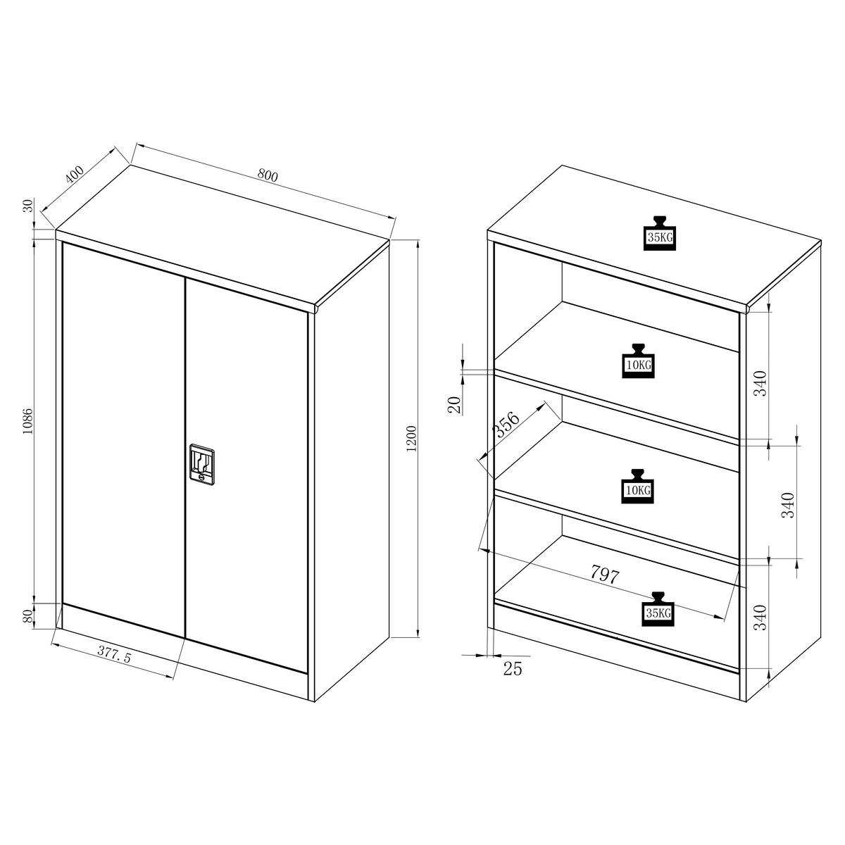 Aktenschrank Malivo - Weiss/Anthrazit, Konventionell, Metall (80/120/40cm) - MID.YOU