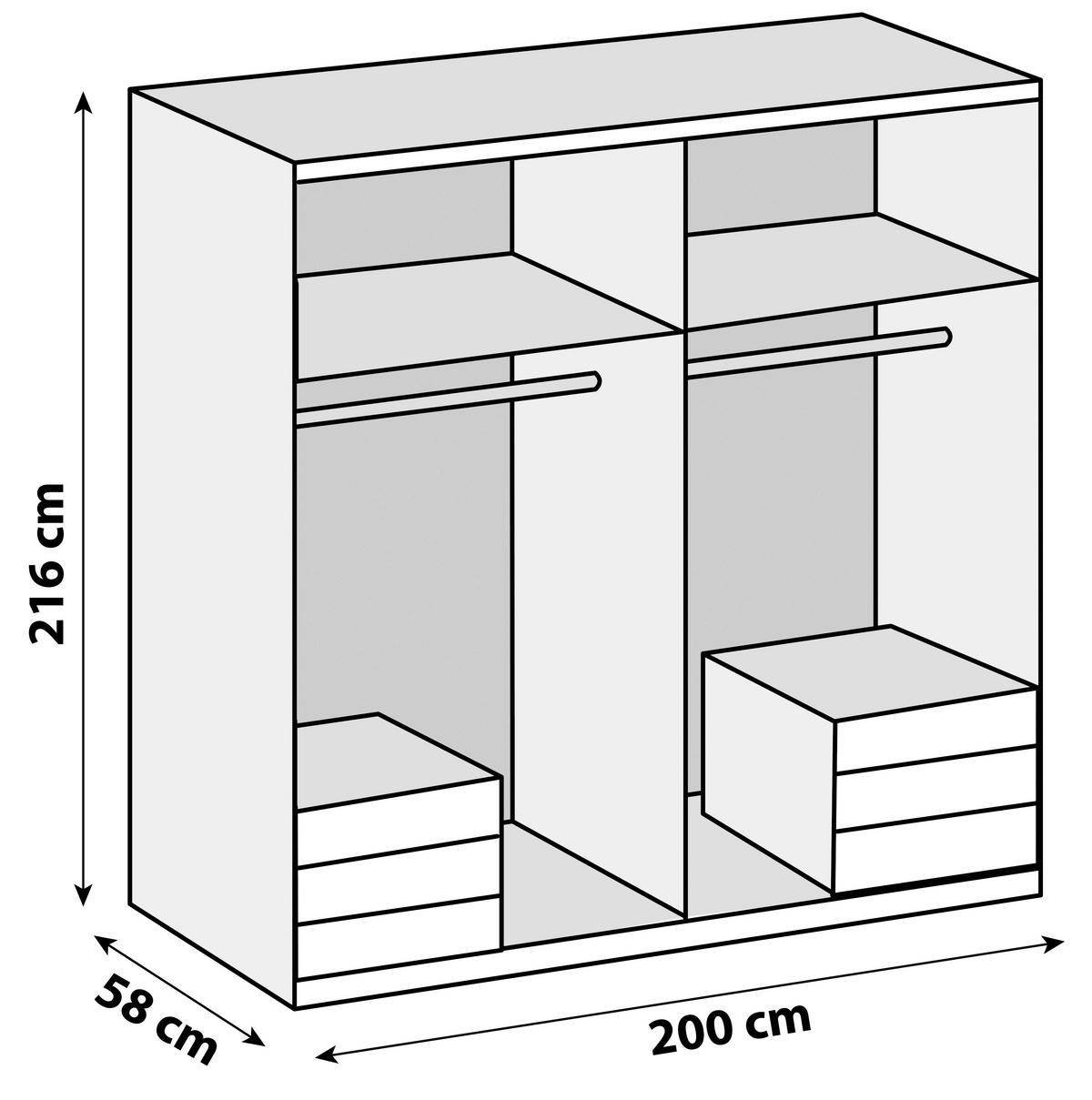 Ormar S Klasičnim Vratima Level 36c - bijela/siva, Moderno, staklo/drvni materijal (200/216/58cm) - Modern Living