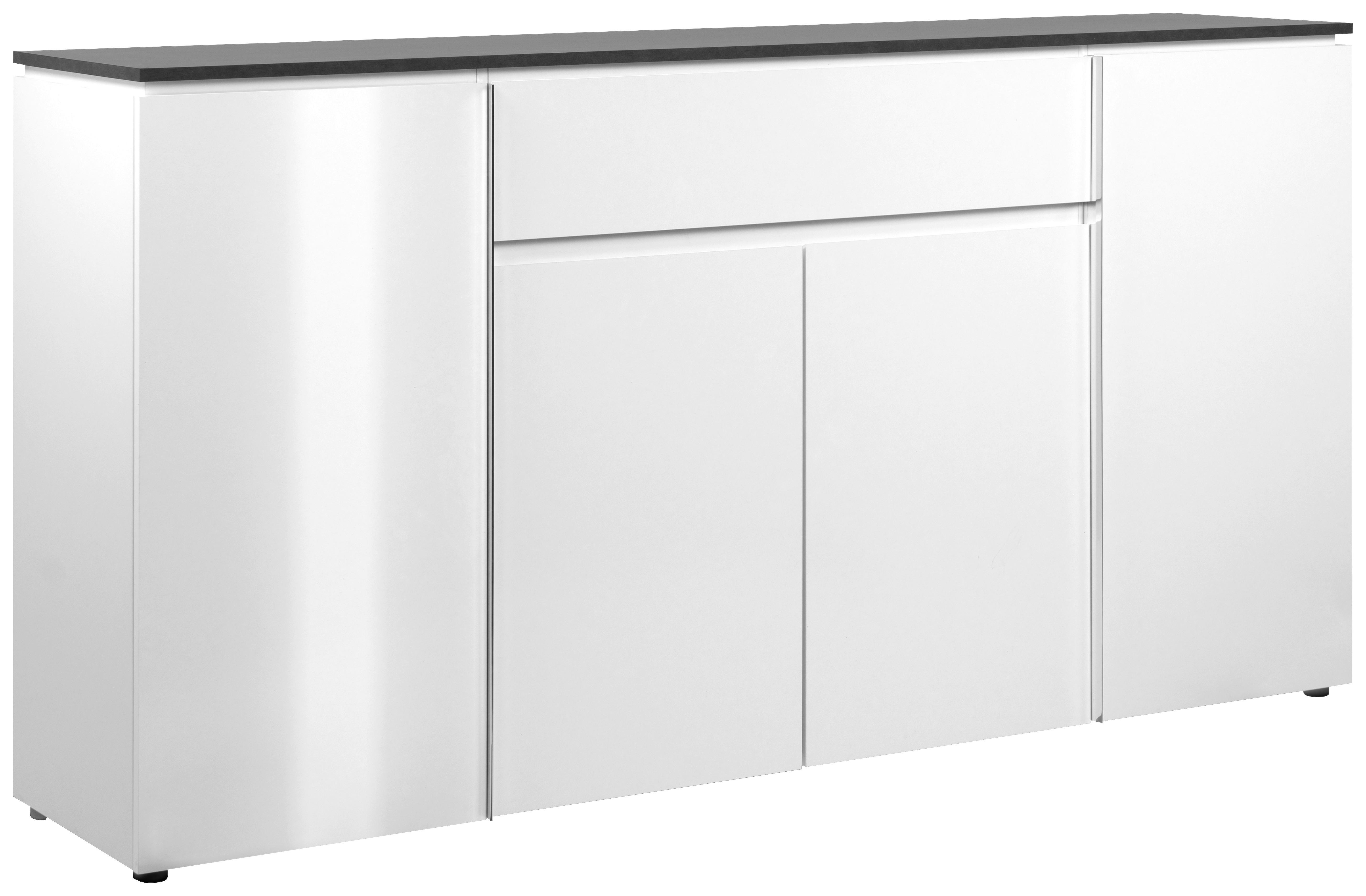 KOMODA SZEROKA BREST - biały wysoki połysk/kolor srebrny, Design, materiał drewnopochodny/tworzywo sztuczne (177,5/92/40cm) - Livetastic