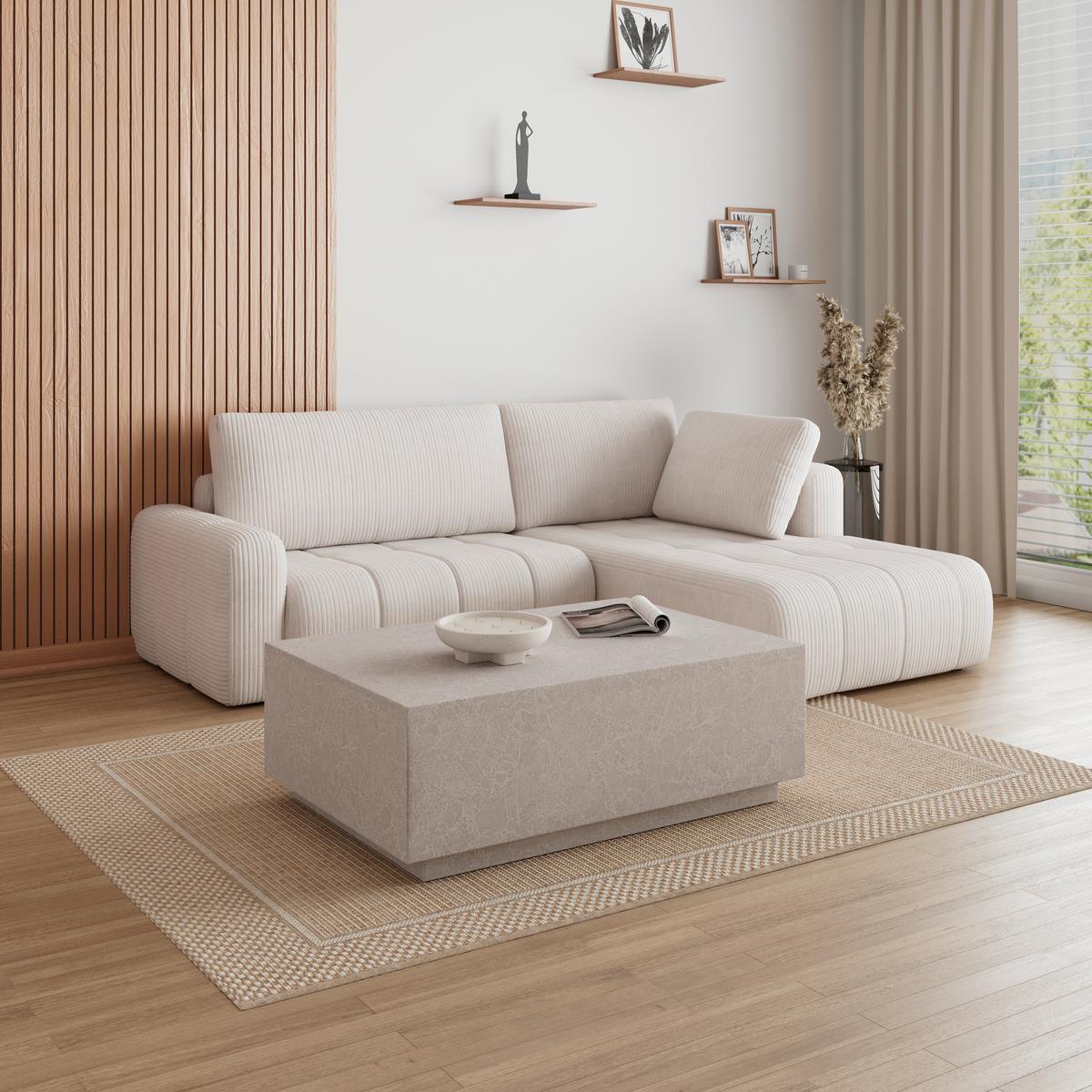 Canapea modulara GIA - alb/gri, Modern, lemn/textil (261/94/197cm) - Bessagi Home
