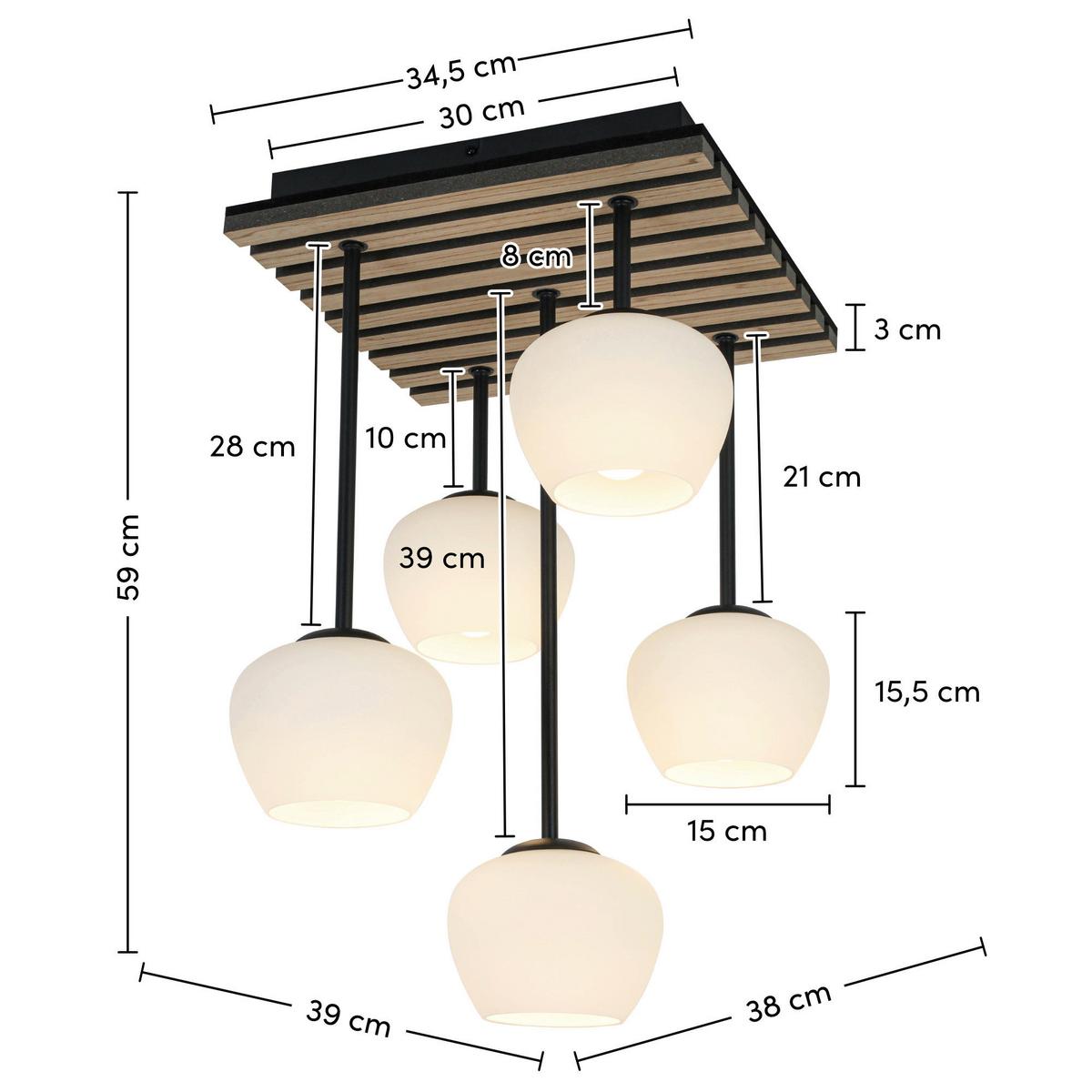 LAMPA WISZĄCA TAIRA - kolor dębowy/czarny, Trend, materiał drewnopochodny/metal (38/39/59cm) - Collett's Monde
