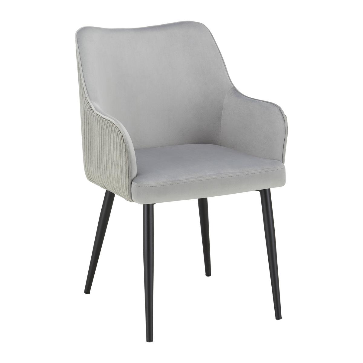 Naslanjač Caria, Svetlo Siva, Žamet - črna/svetlo siva, Moderno, kovina/tekstil (57/89/60cm) - Bessagi Home