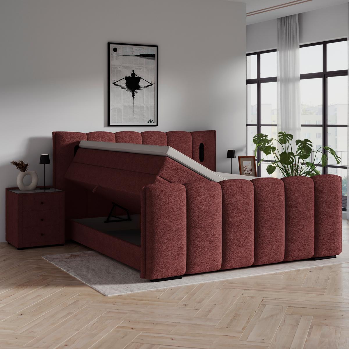 Boxspring Krevet Elysia - bordo/crna, Trend, drvni materijal/drvo (180/200cm) - Premium Living