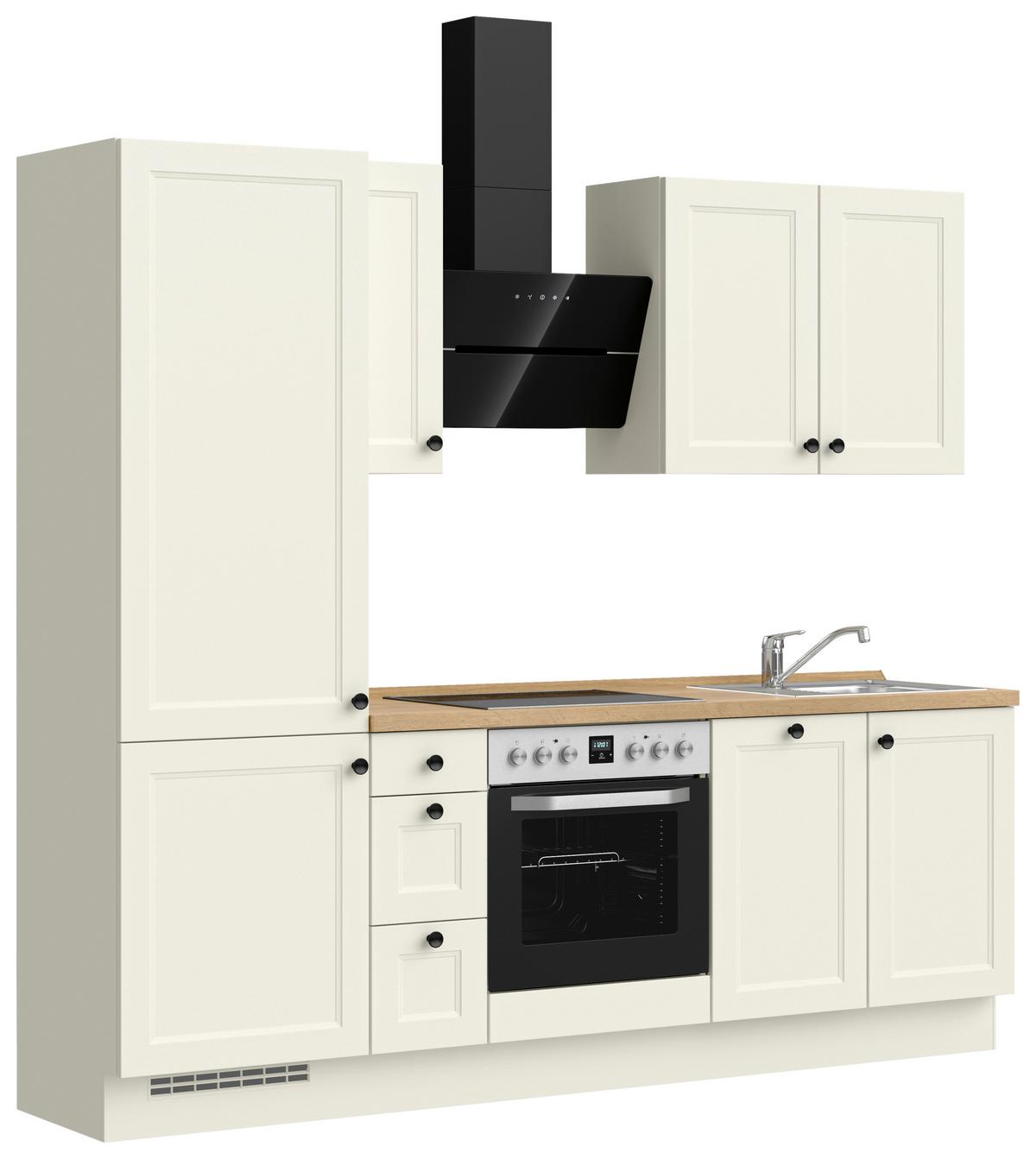 Küchenblock Cascada High m. Geräten Weiß - Eichefarben/Schwarz, MODERN, Holzwerkstoff/Metall (240cm) - Nobilia