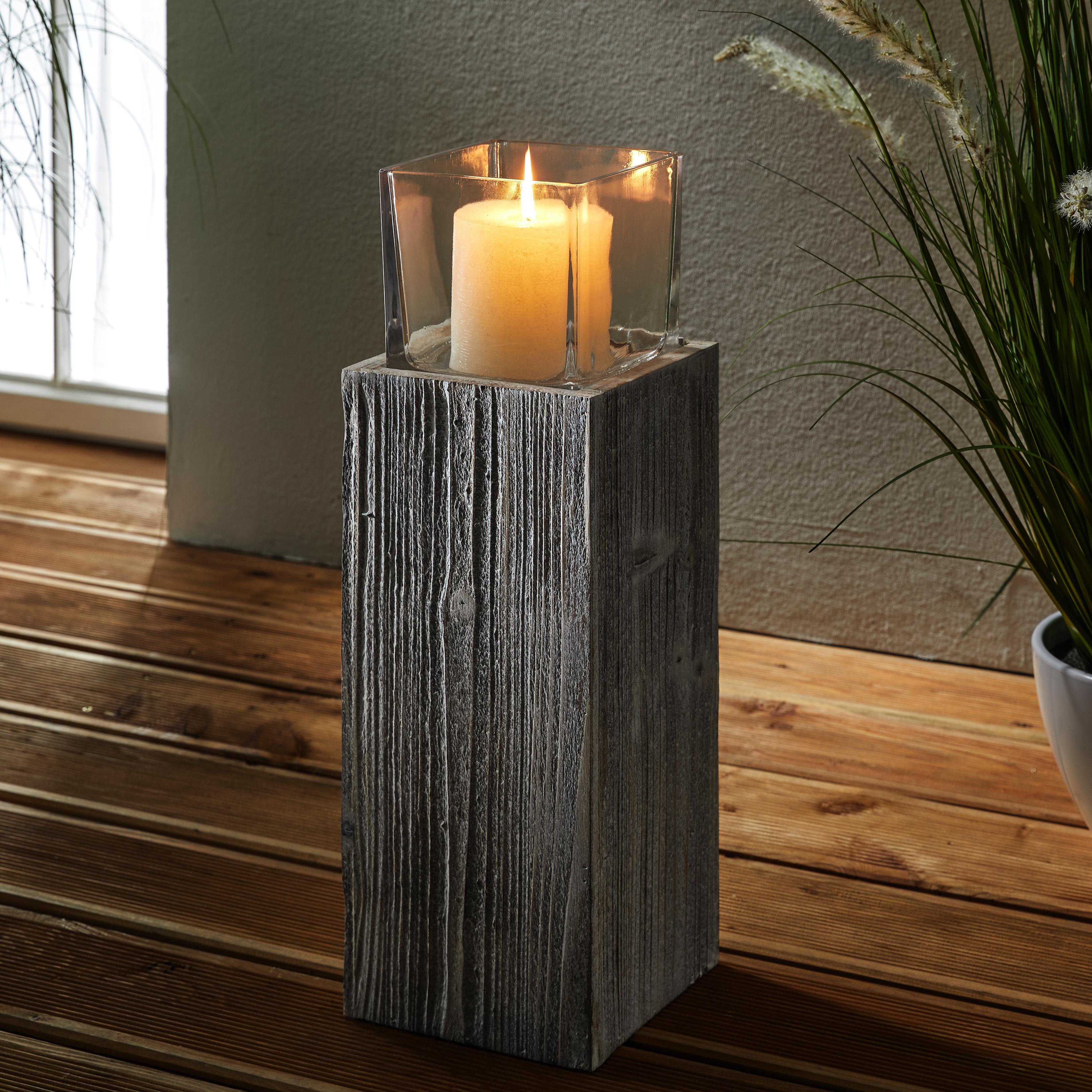 Windlicht aus Kiefer inkl. Glas H ca. 54cm 'Pia' - Klar/Kieferfarben, MODERN, Glas/Holz (18/18/54cm) - Bessagi Home